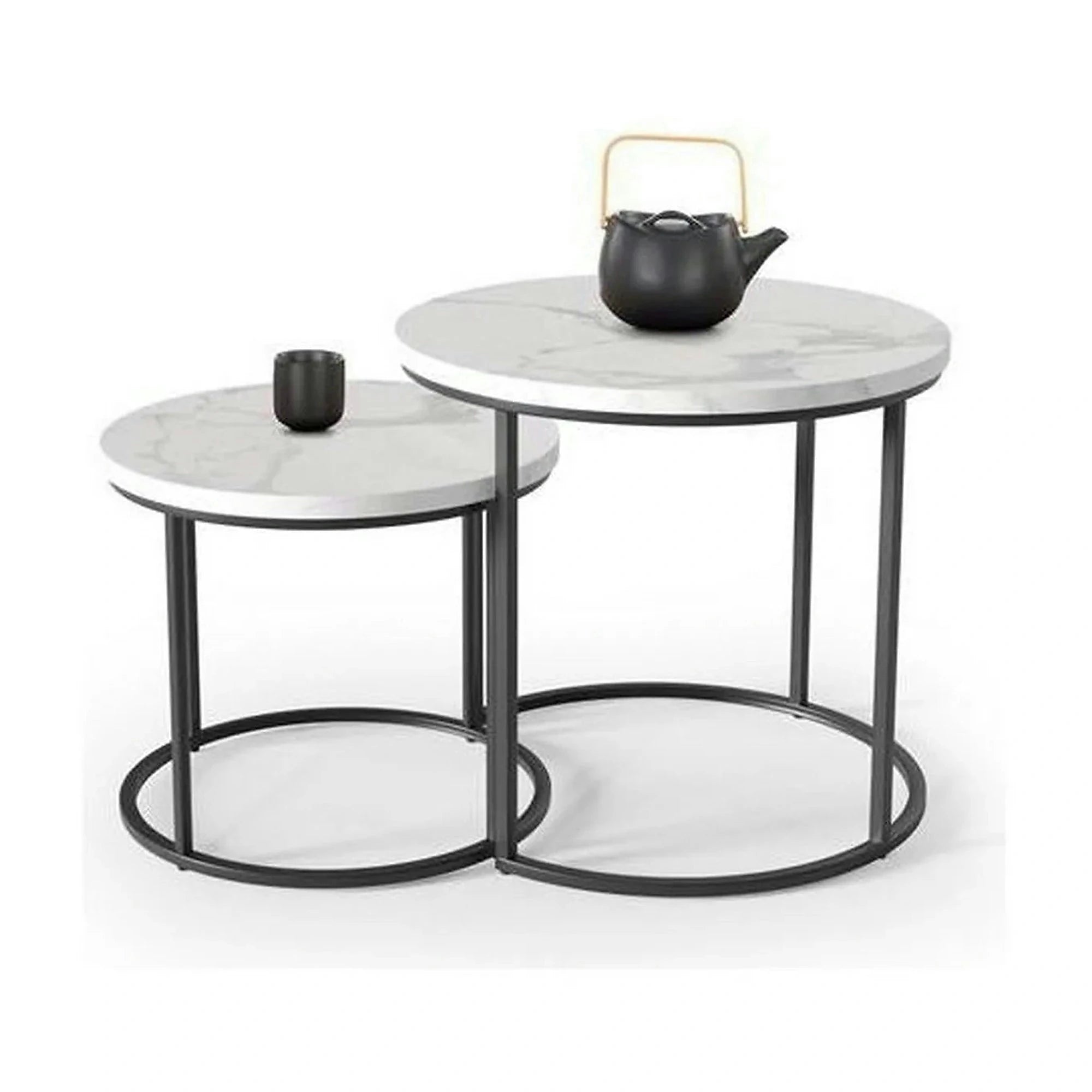 Set 2 masute cafea OREO, alb cu efect de marmura/negru