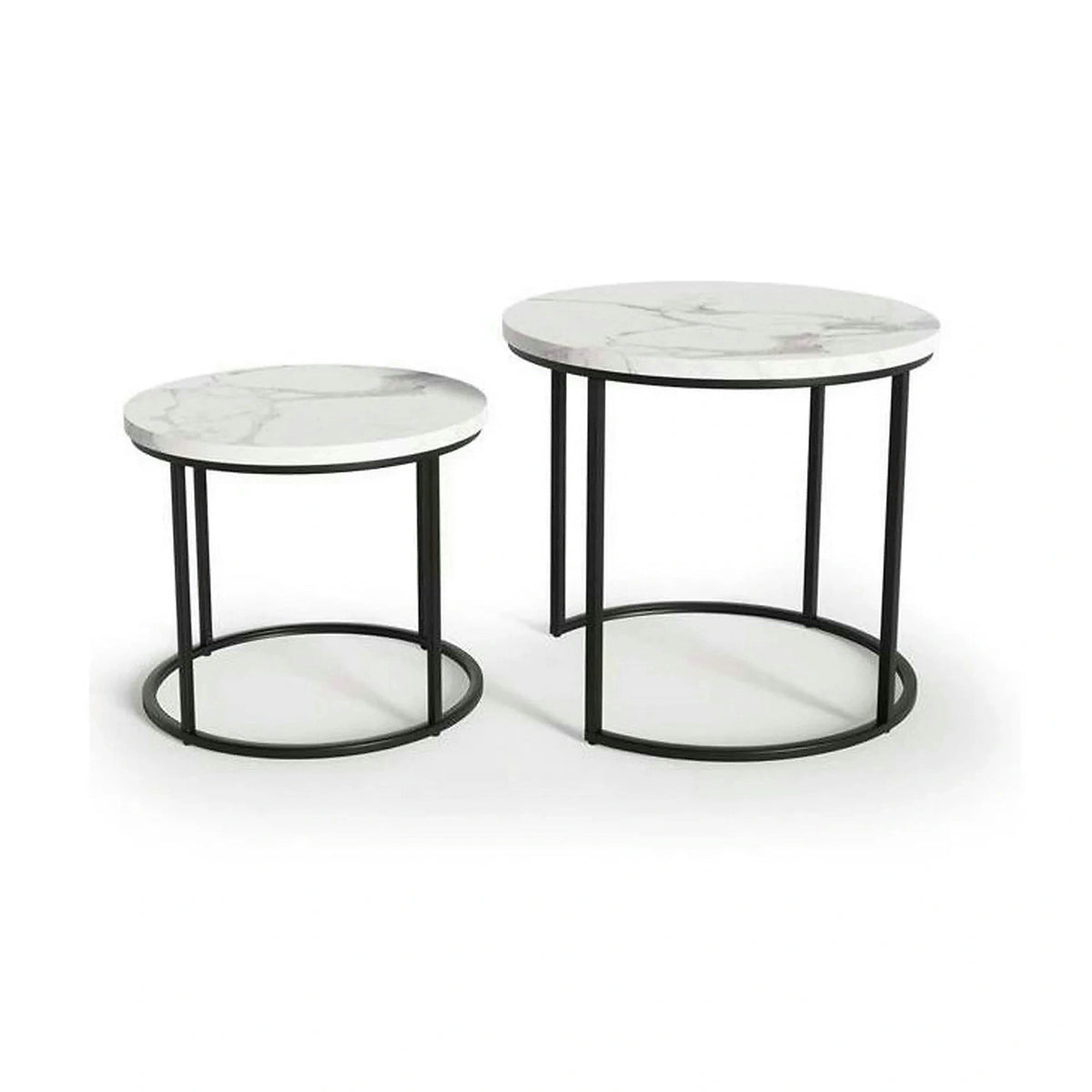 Set 2 masute cafea OREO, alb cu efect de marmura/negru