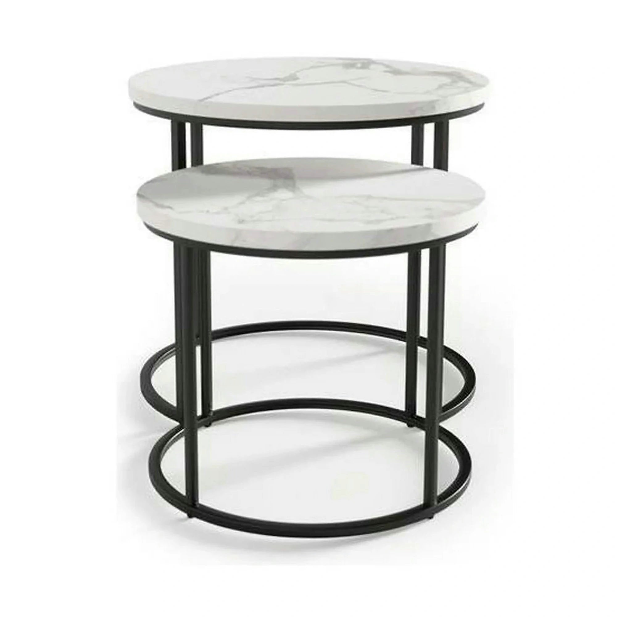 Set 2 masute cafea OREO, alb cu efect de marmura/negru
