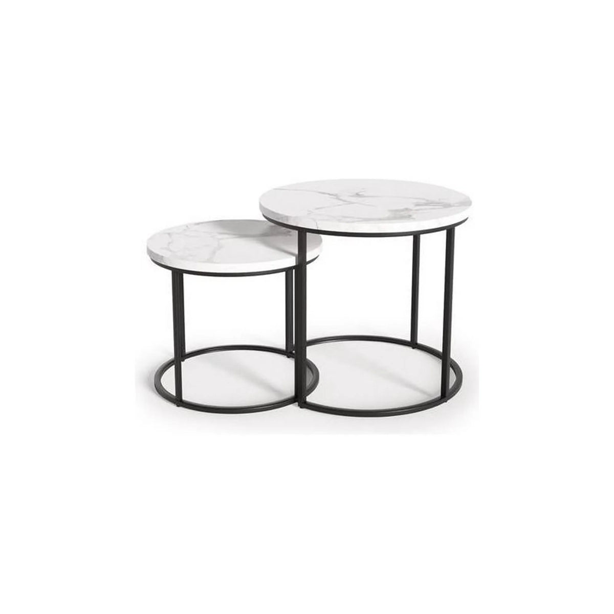 Set 2 masute cafea OREO, alb cu efect de marmura/negru