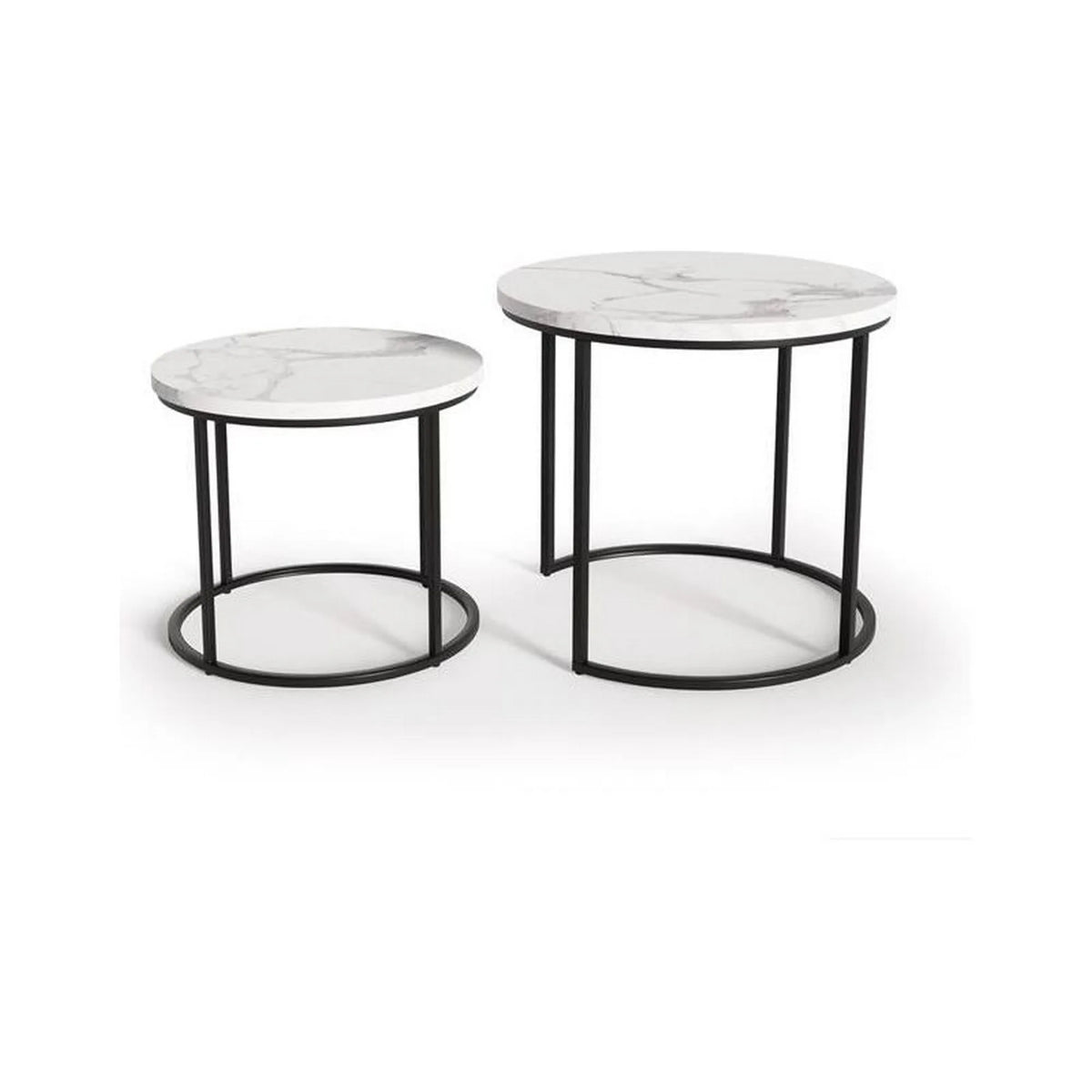 Set 2 masute cafea OREO, alb cu efect de marmura/negru