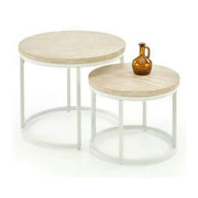 Set 2 masute cafea OREO, piatra travertin/alb