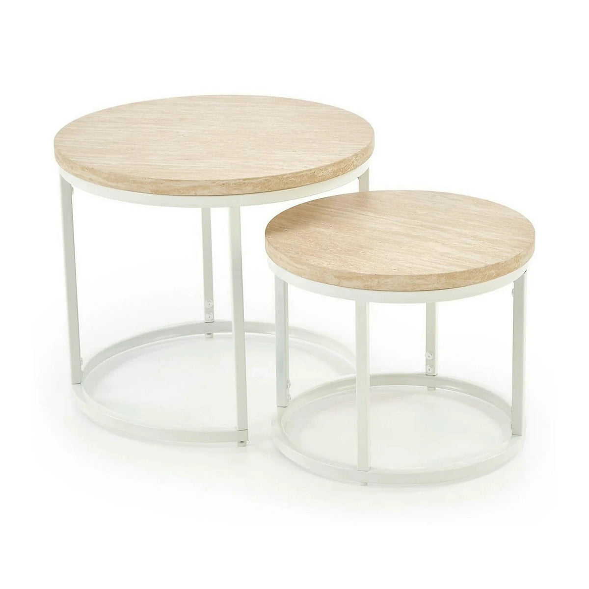 Set 2 masute cafea OREO, piatra travertin/alb