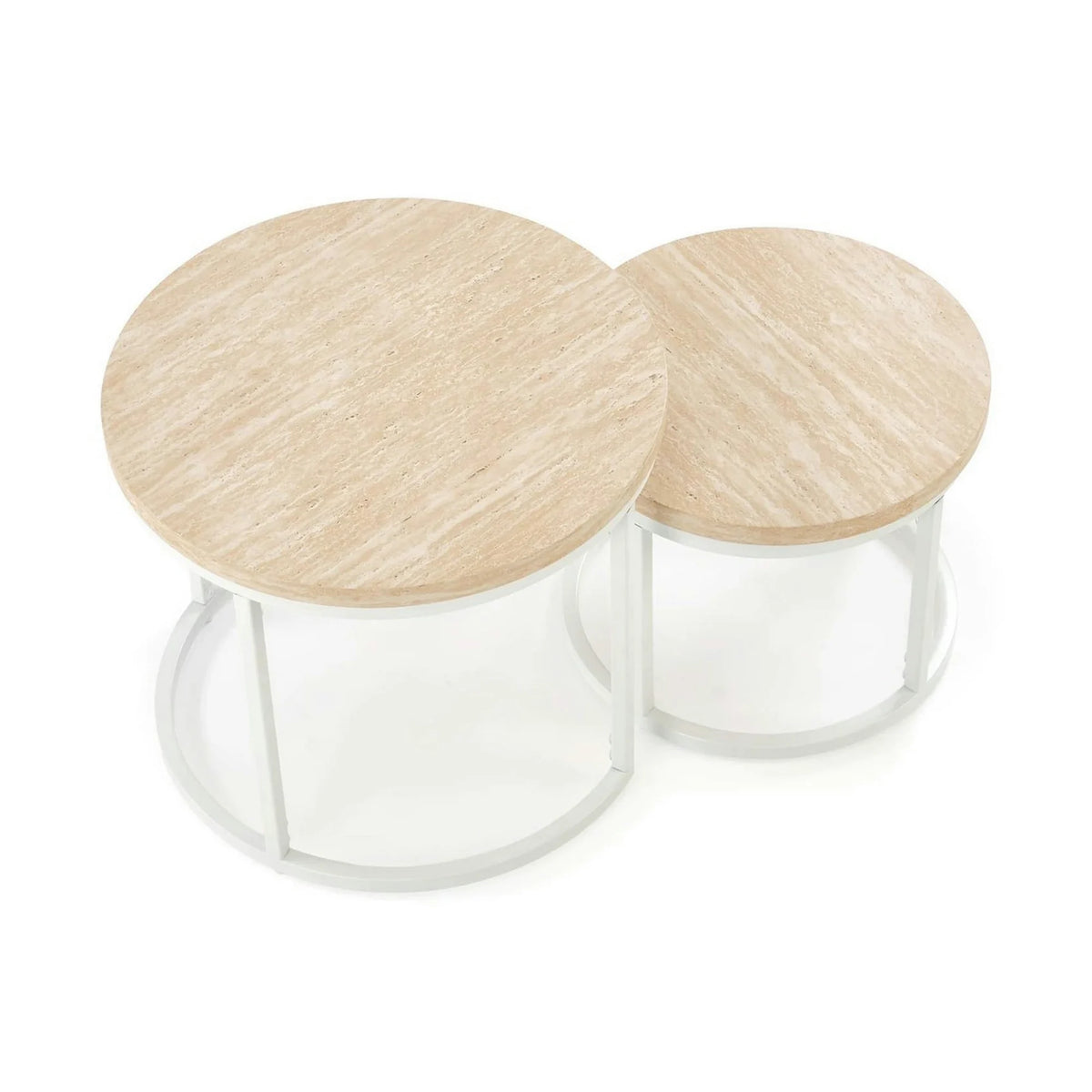 Set 2 masute cafea OREO, piatra travertin/alb