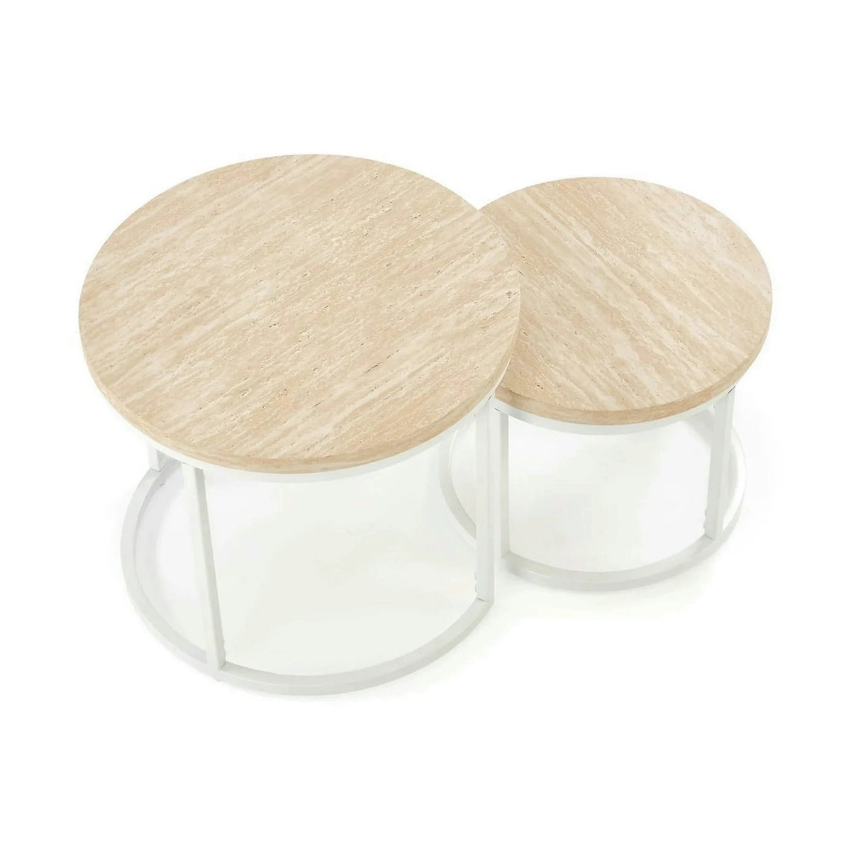 Set 2 masute cafea OREO, piatra travertin/alb