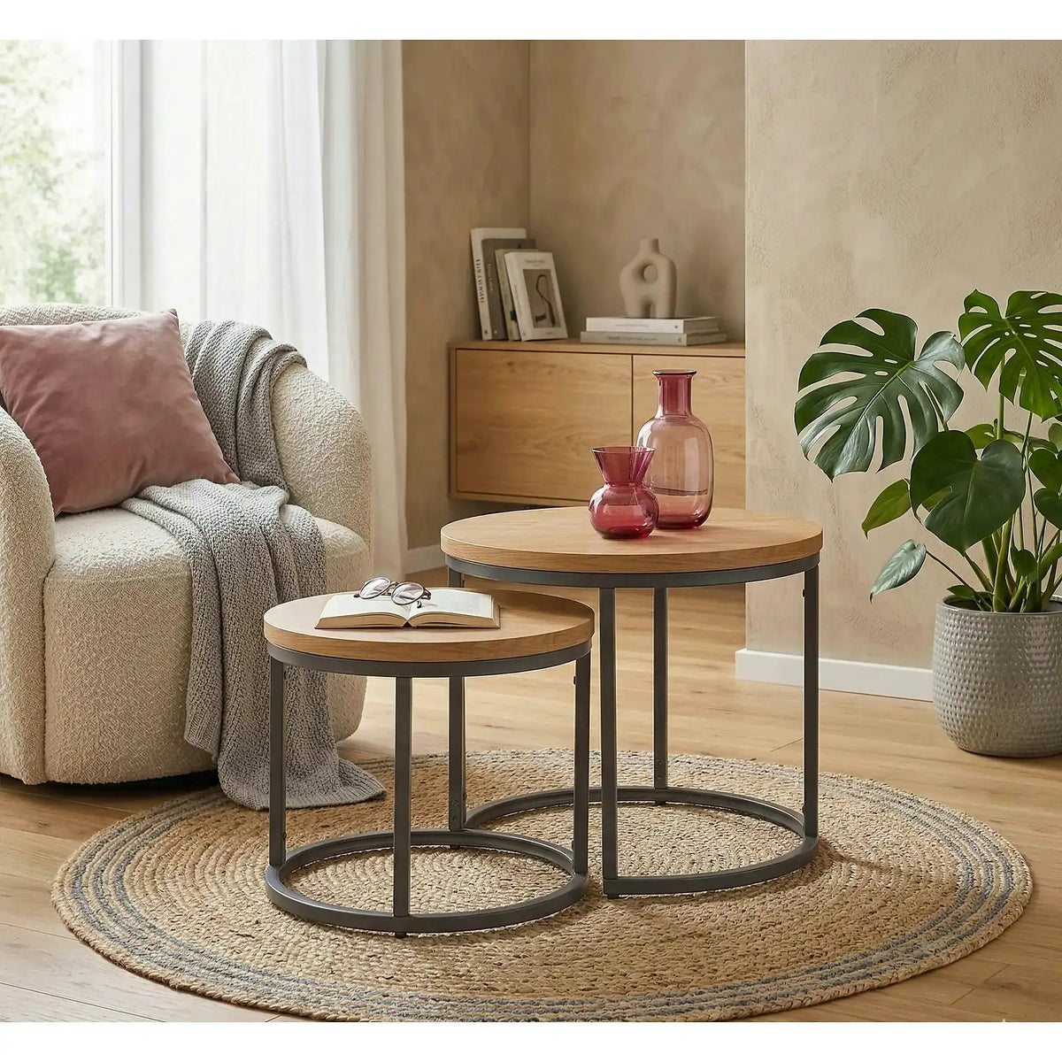 Set 2 masute cafea OREO, stejar auriu/negru