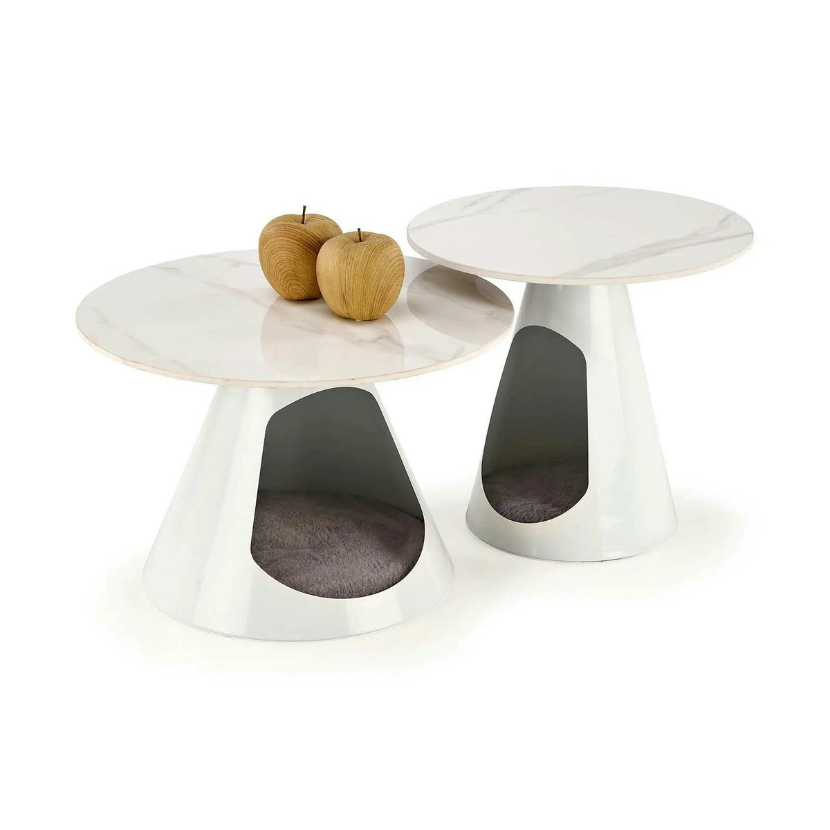 Set 2 masute cafea OSARIO, alb cu efect de marmura, ceramica/metal