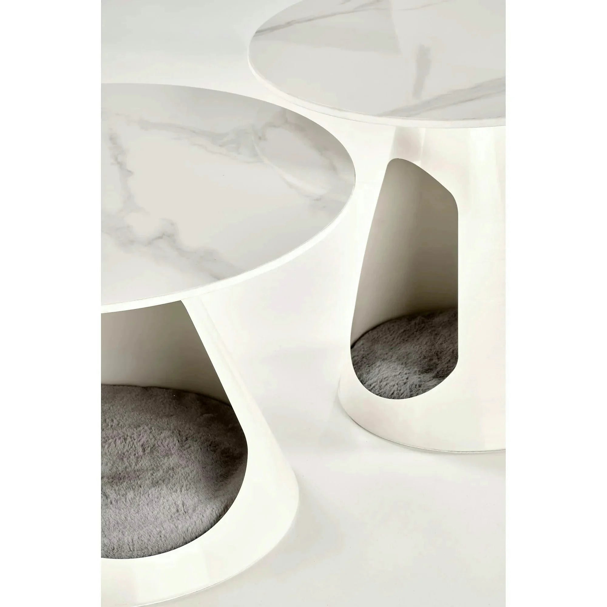 Set 2 masute cafea OSARIO, alb cu efect de marmura, ceramica/metal