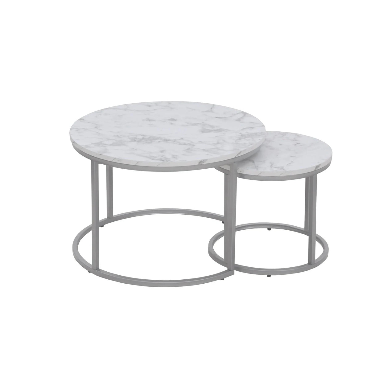 Set masute cafea rotunde PAOLA, alb cu efect de marmura/argintiu