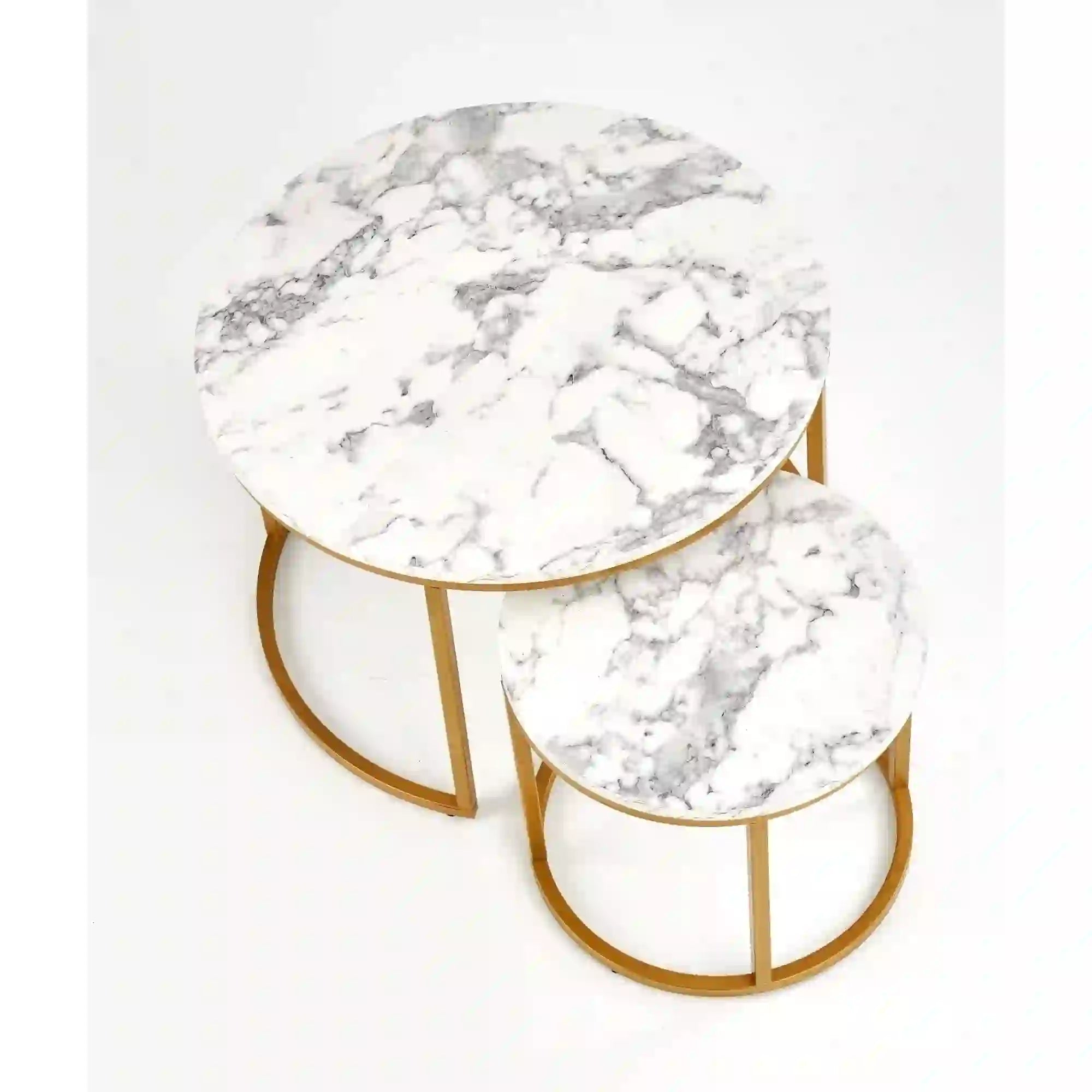 Set 2 masute cafea PAOLA, alb cu efect de marmura/auriu