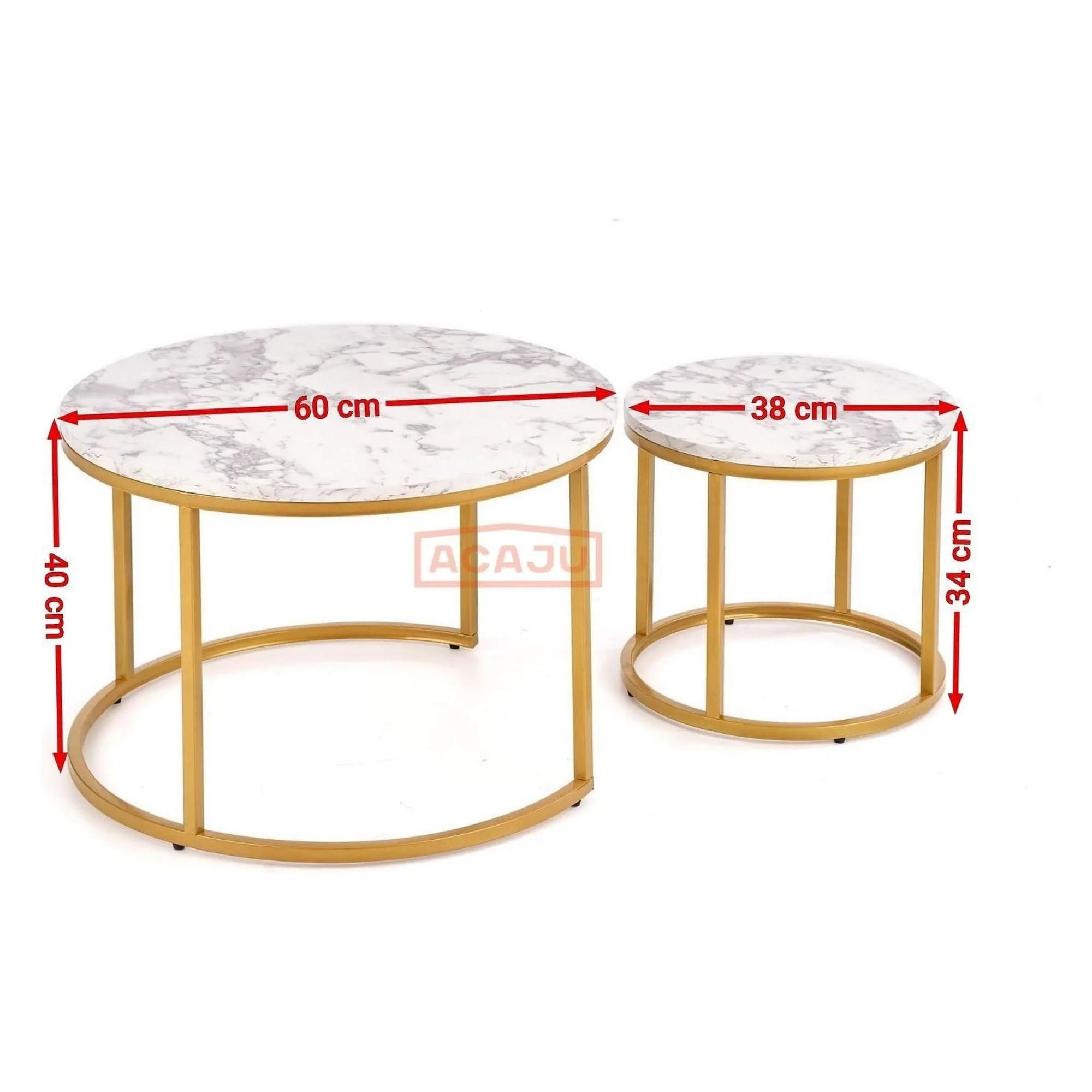 Set 2 masute cafea PAOLA, alb cu efect de marmura/auriu