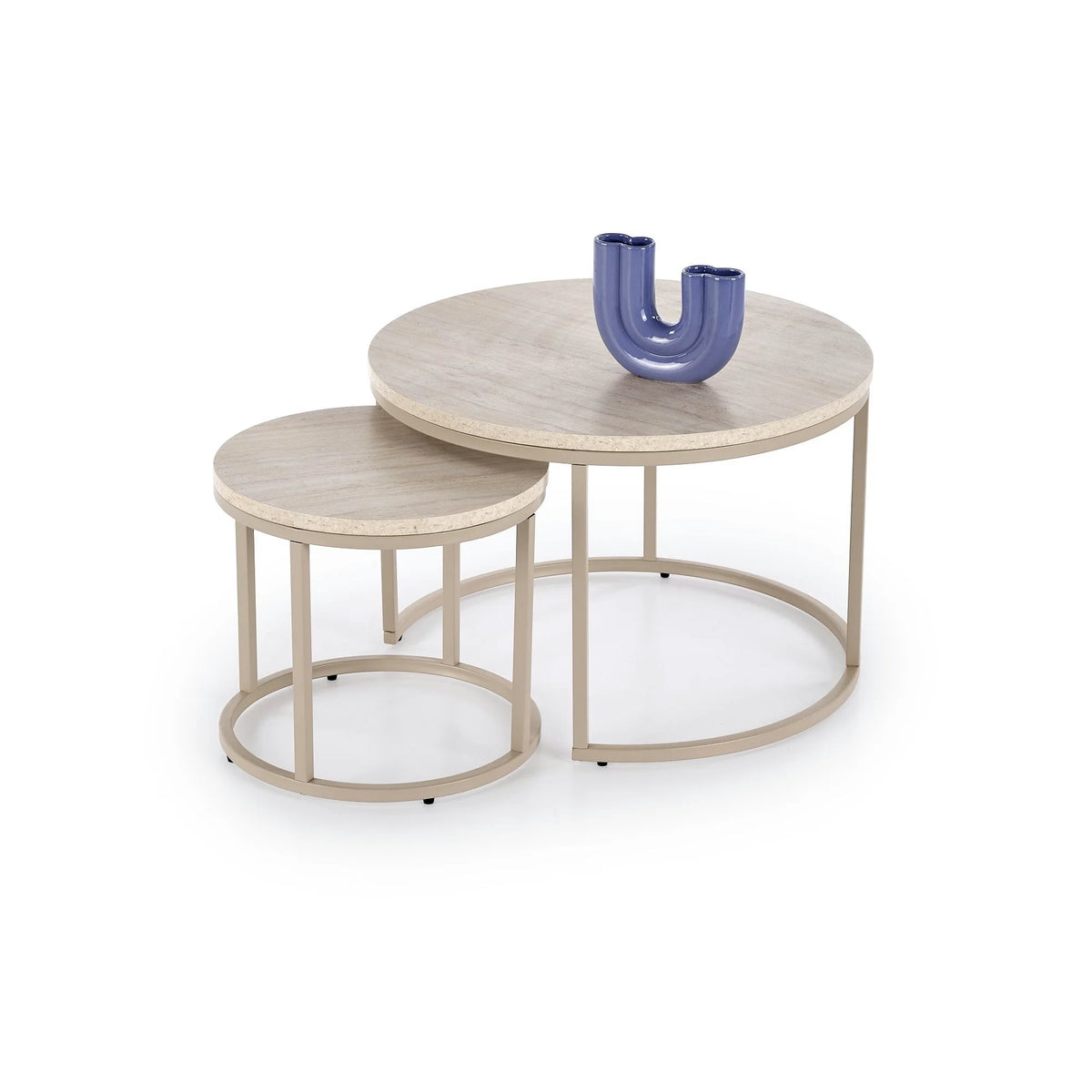 Set 2 masute cafea PAOLA, bej cu efect de piatra travertin/casmir