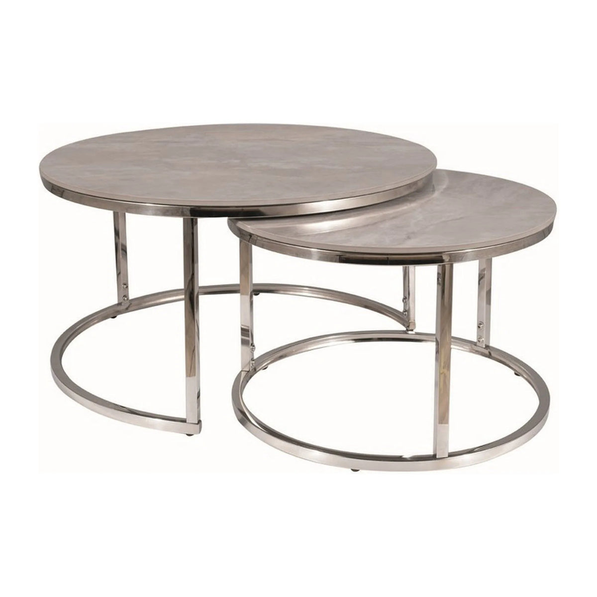 Set 2 masute cafea PORTAFINO B, gri cu efect de marmura/crom, ceramica/metal, 80/60