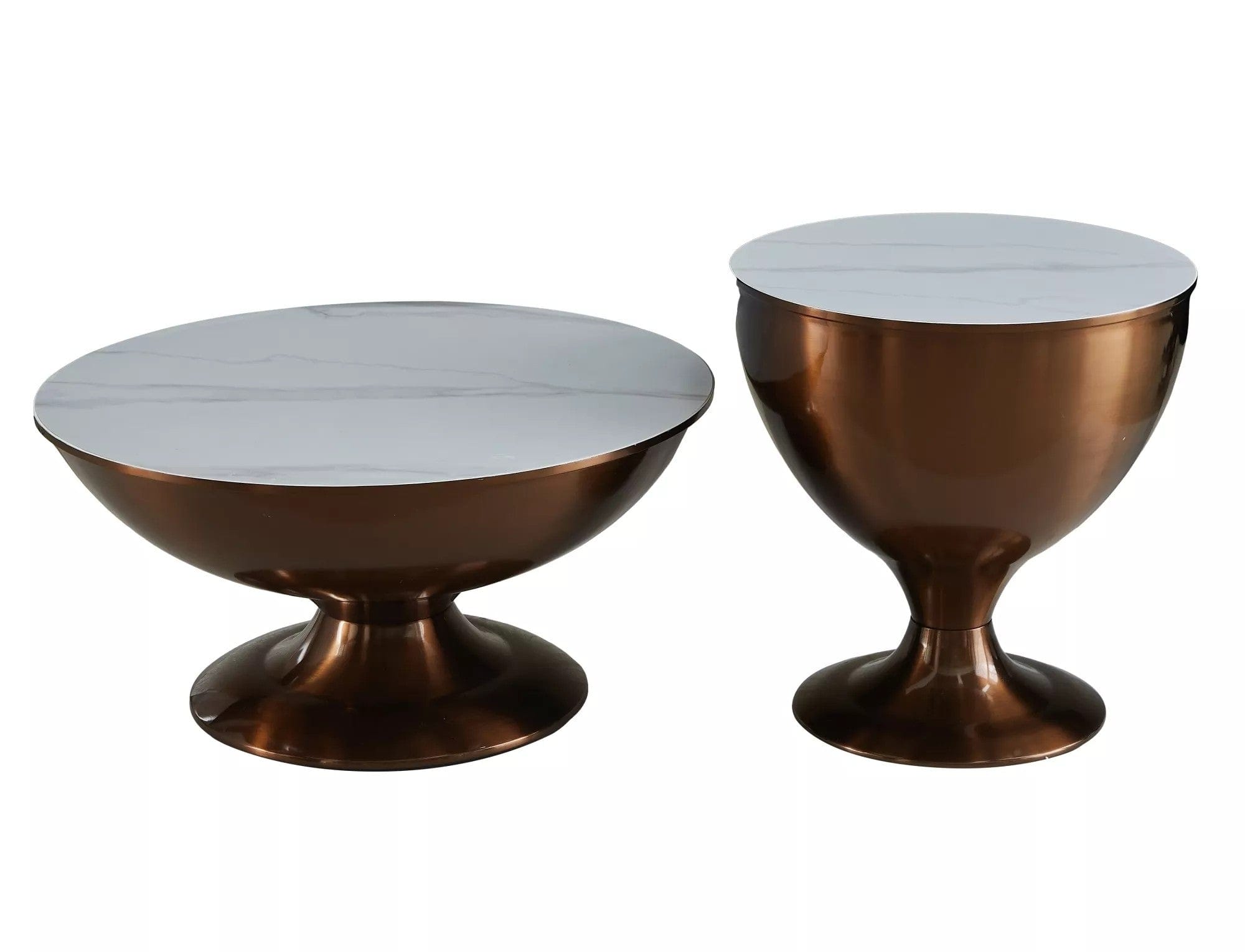 Set 2 masute cafea SALSA, alb cu efect de marmura/cupru, ceramica/metal