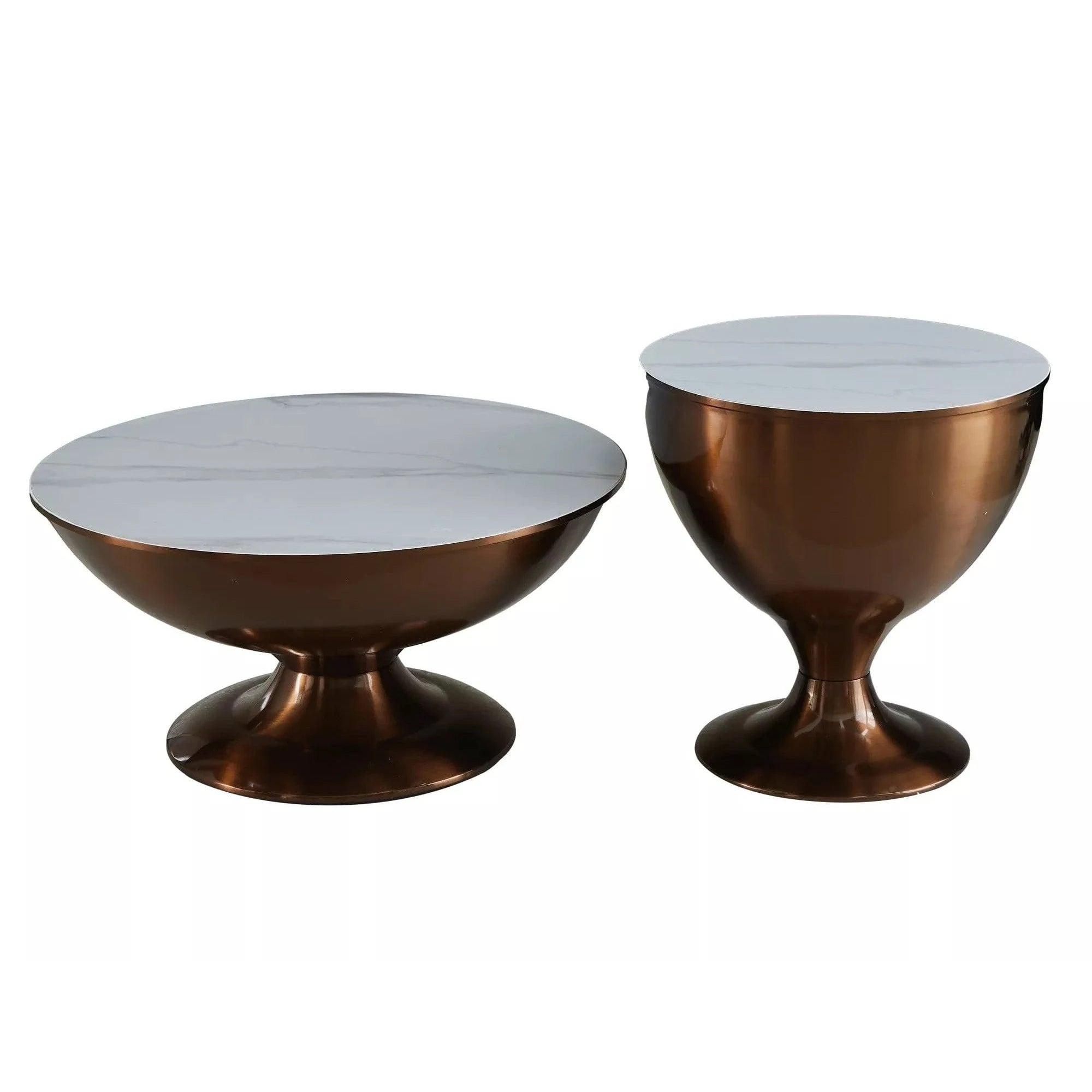 Set 2 masute cafea SALSA, alb cu efect de marmura/cupru, ceramica/metal