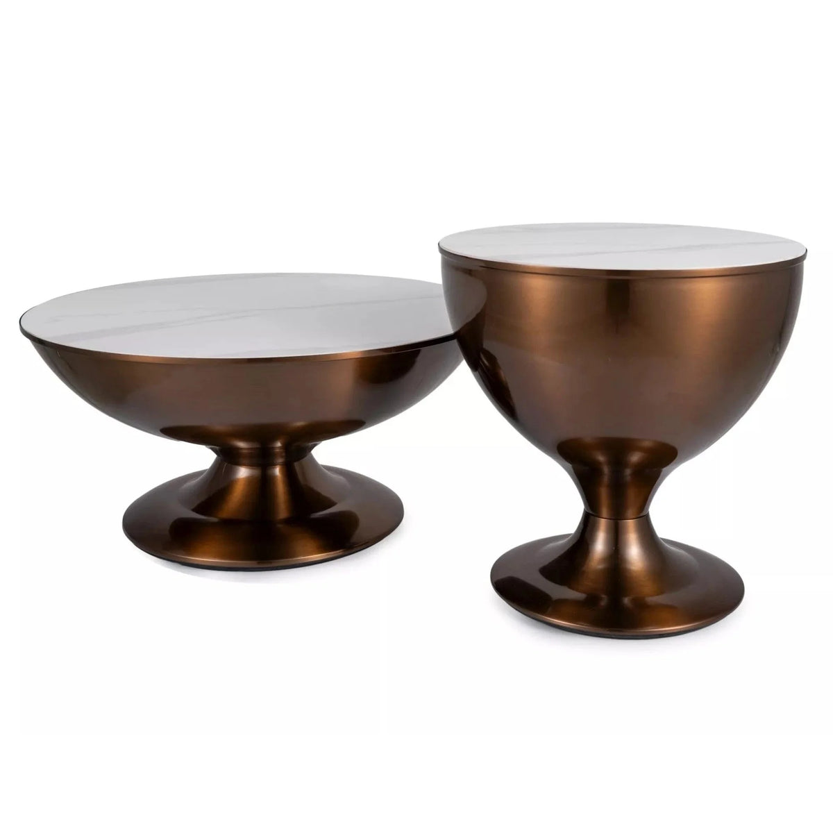 Set 2 masute cafea SALSA, alb cu efect de marmura/cupru, ceramica/metal