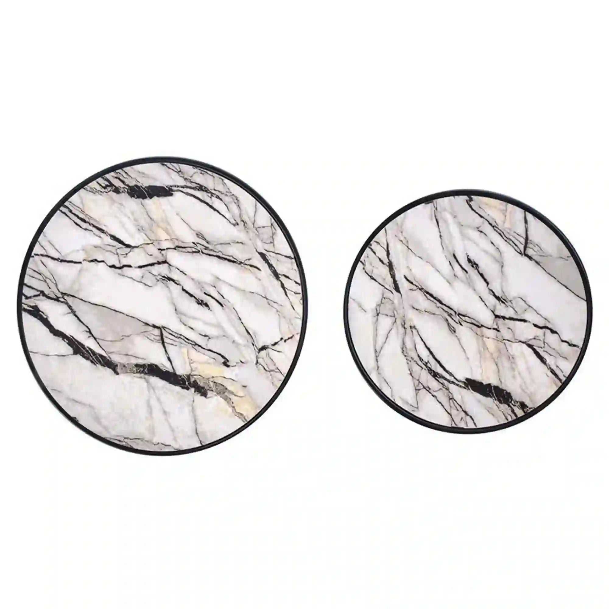 Set 2 masute cafea SUSANNA, bej cu efect de marmura/negru