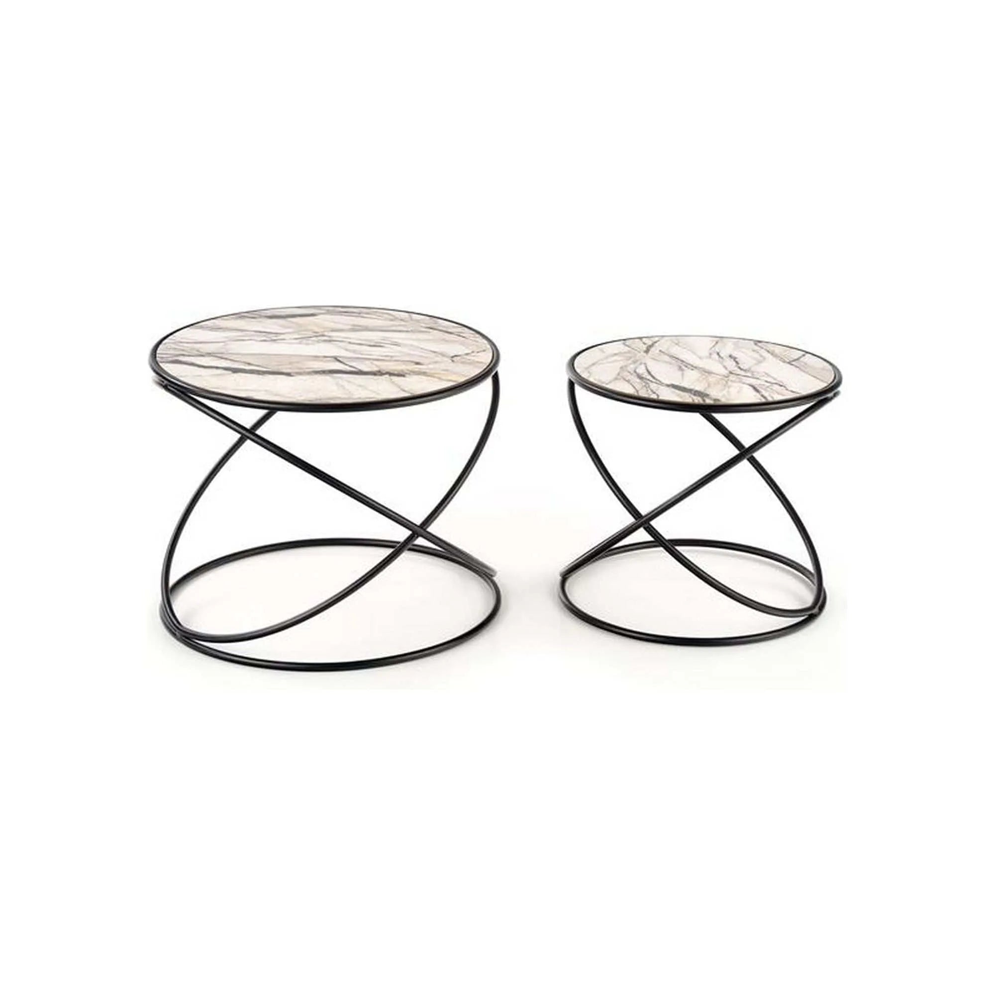 Set 2 masute cafea SUSANNA, bej cu efect de marmura/negru