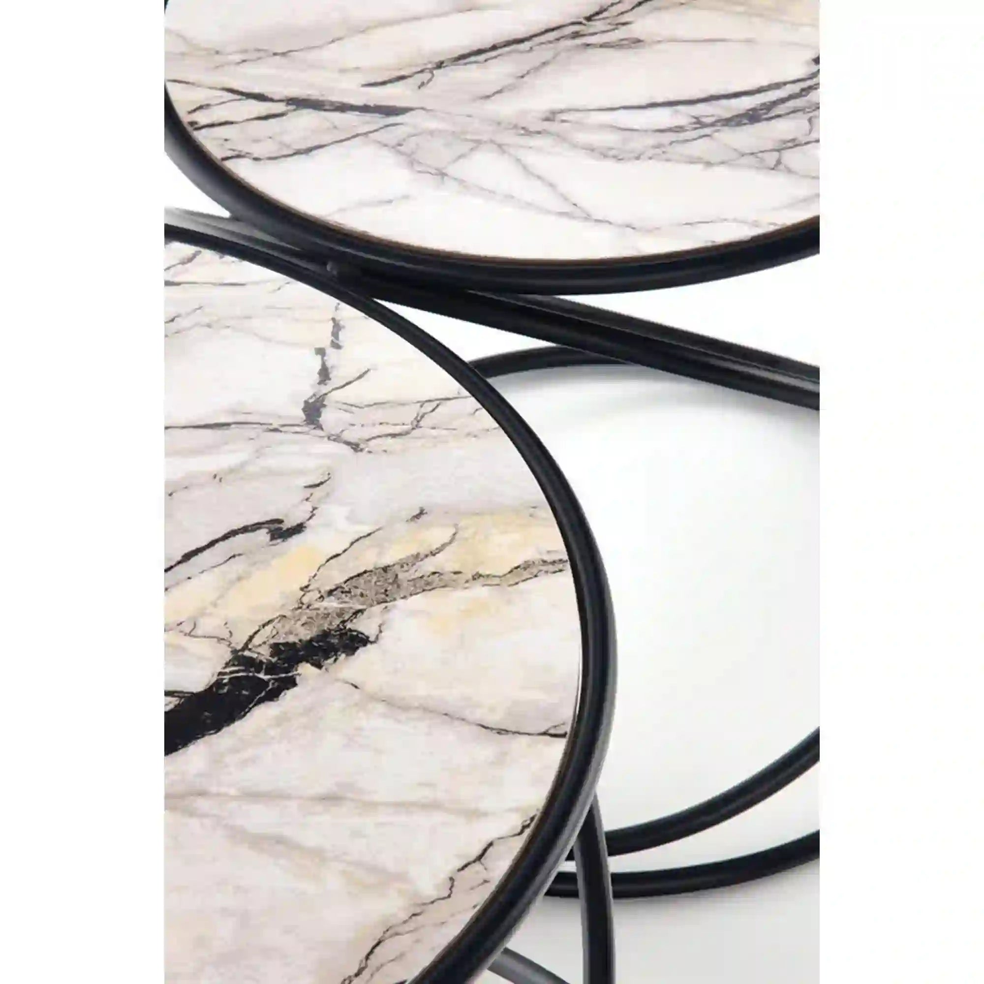 Set 2 masute cafea SUSANNA, bej cu efect de marmura/negru