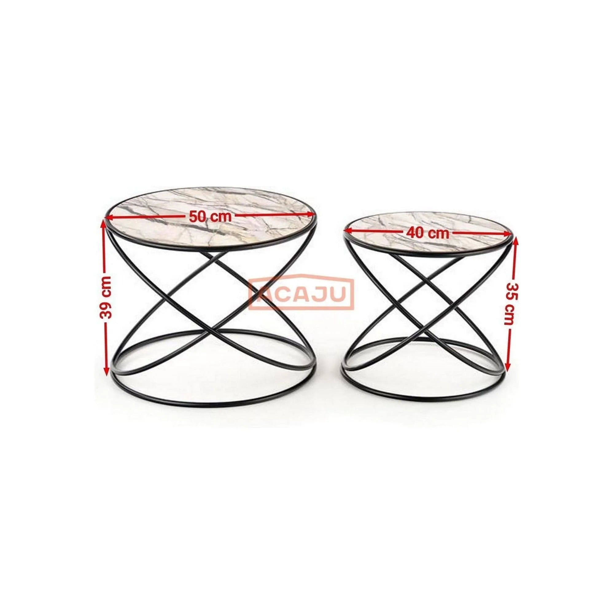 Set 2 masute cafea SUSANNA, bej cu efect de marmura/negru