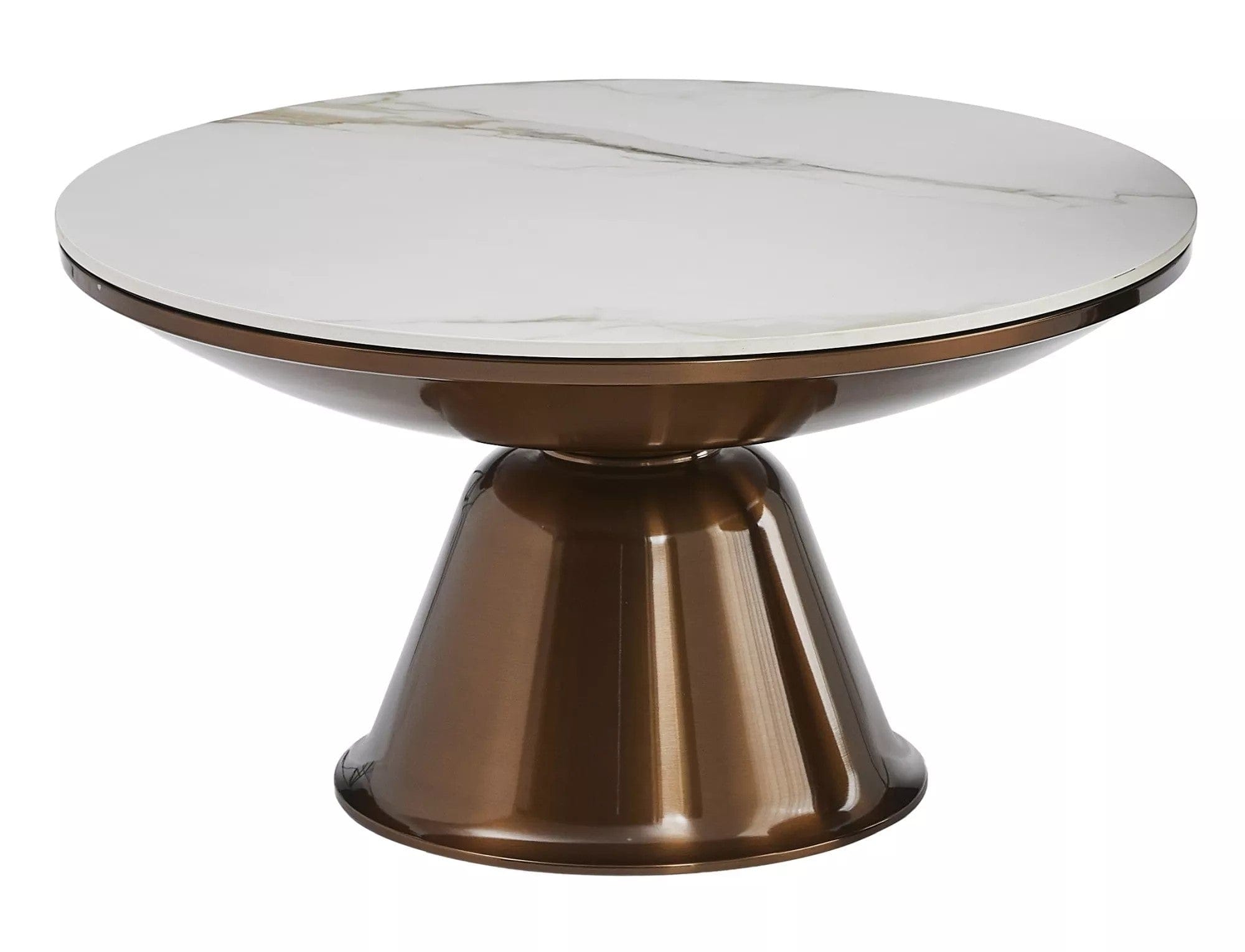 Set 2 masute cafea VERA, alb cu efect de marmura/cupru, ceramica/metal