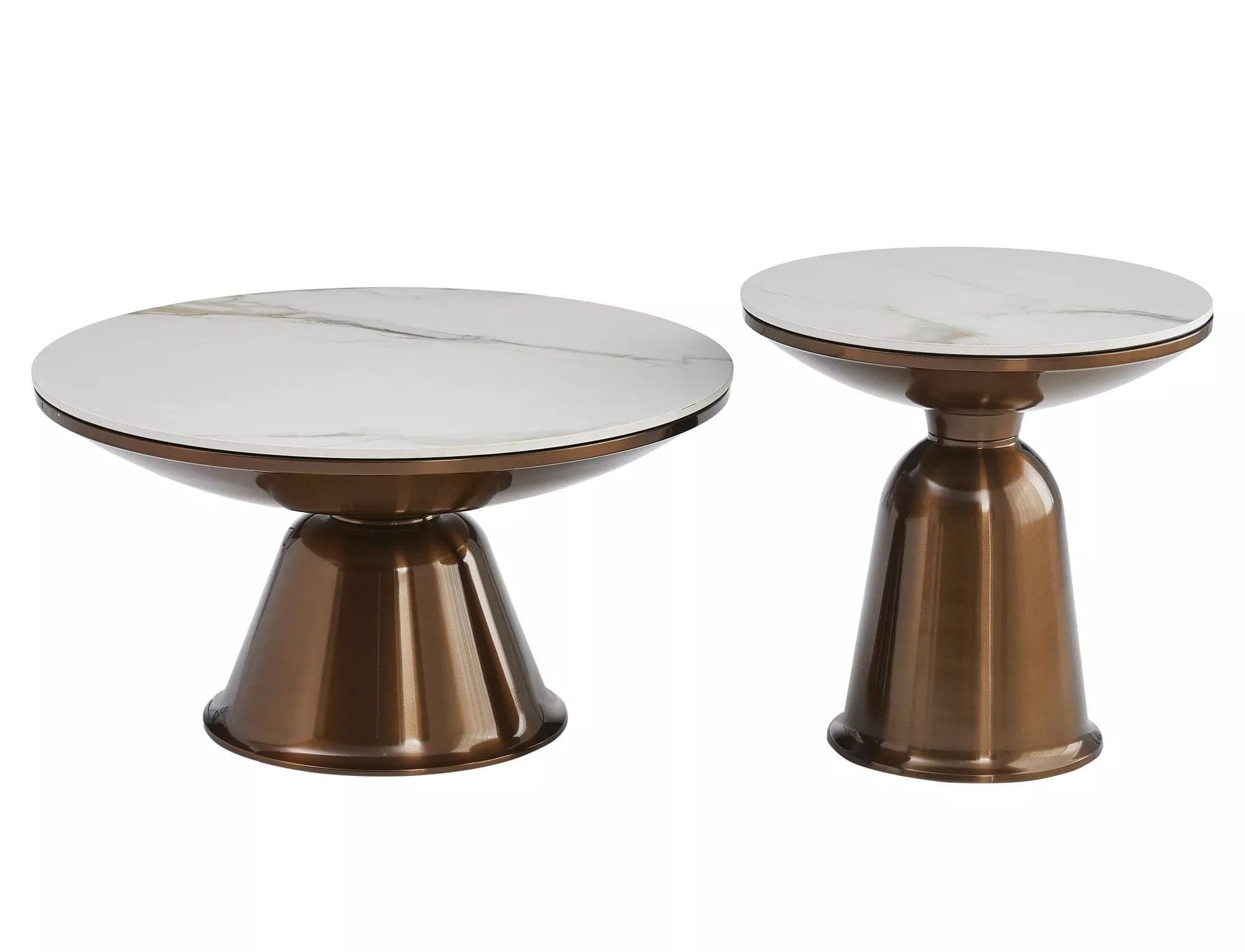 Set 2 masute cafea VERA, alb cu efect de marmura/cupru, ceramica/metal