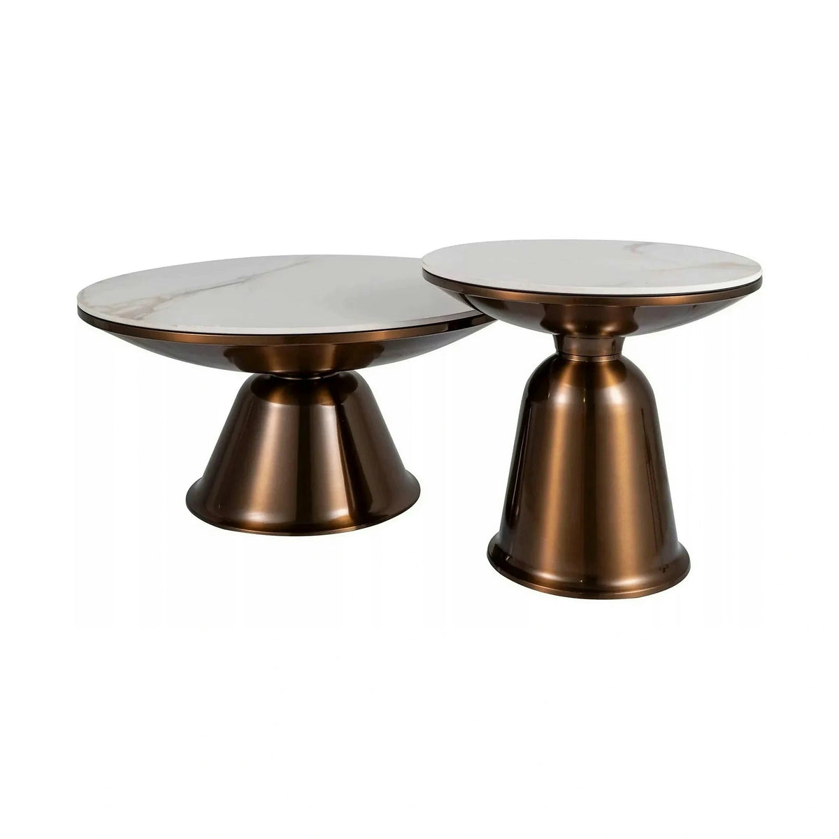 Set 2 masute cafea VERA, alb cu efect de marmura/cupru, ceramica/metal