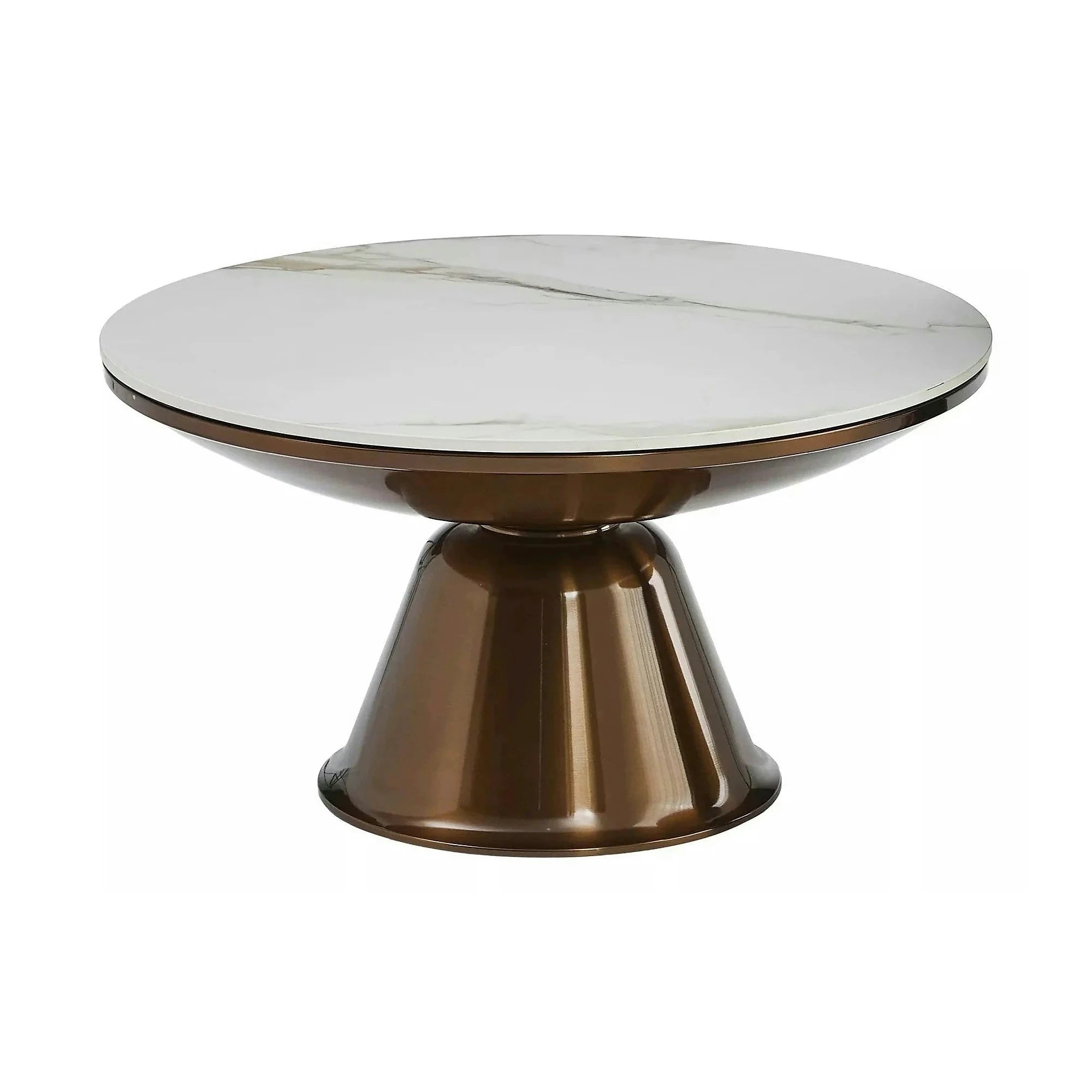 Set 2 masute cafea VERA, alb cu efect de marmura/cupru, ceramica/metal
