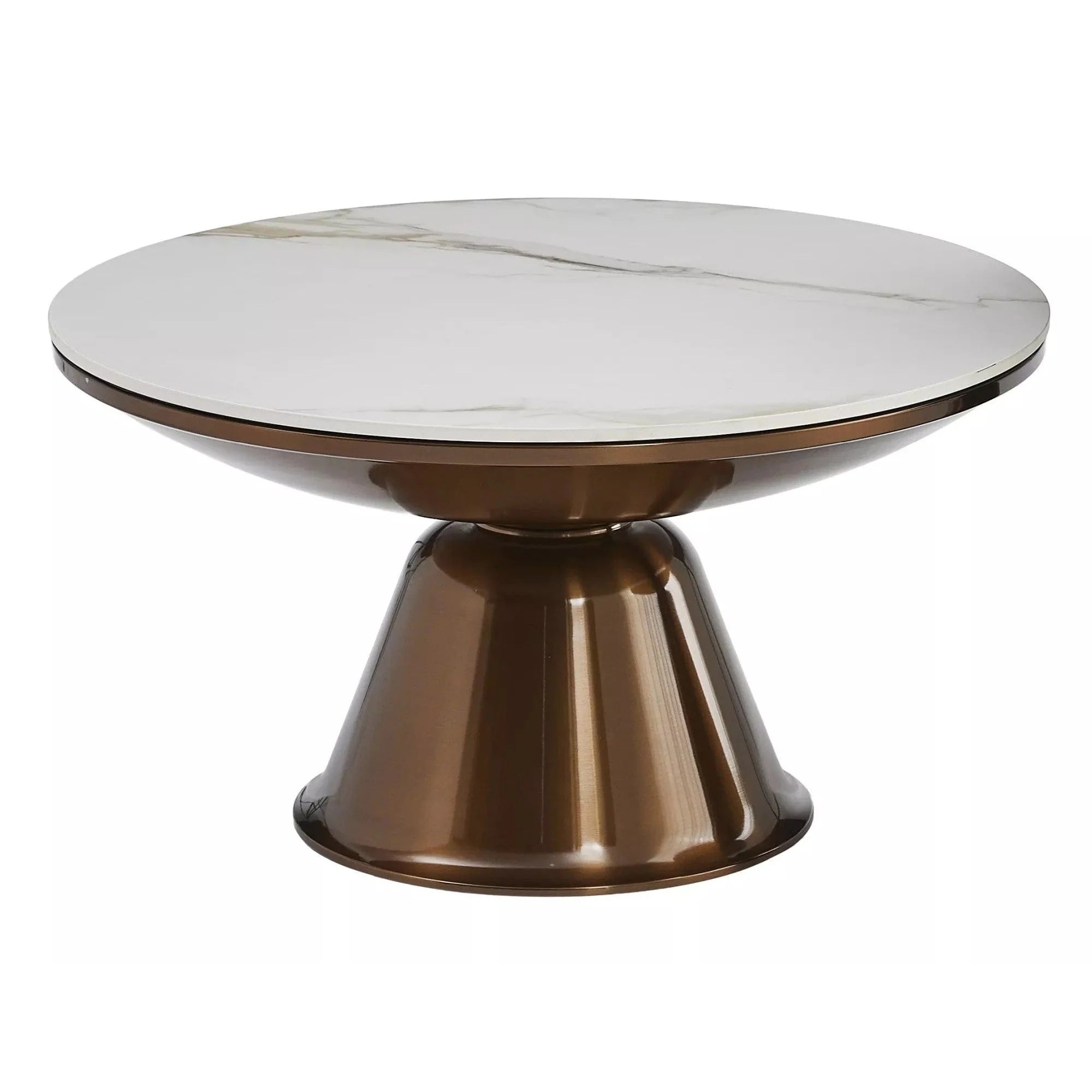 Set 2 masute cafea VERA, alb cu efect de marmura/cupru, ceramica/metal