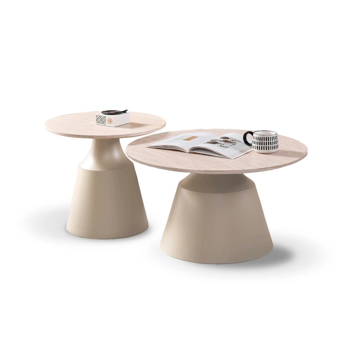 Set 2 masute cafea ZURICH, bej cu efect de piatra travertin/casmir