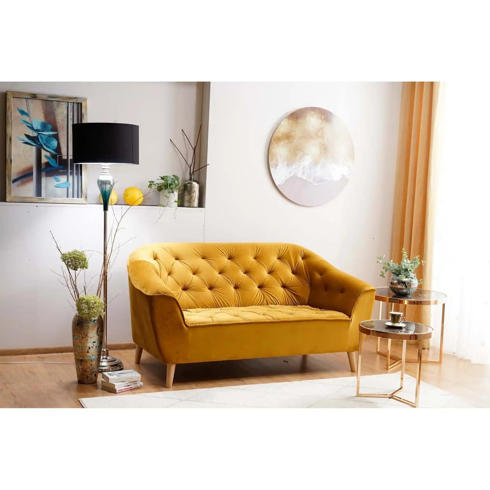 Set 2 masute DELIA II, negru cu efect de marmura/auriu, sticla/otel