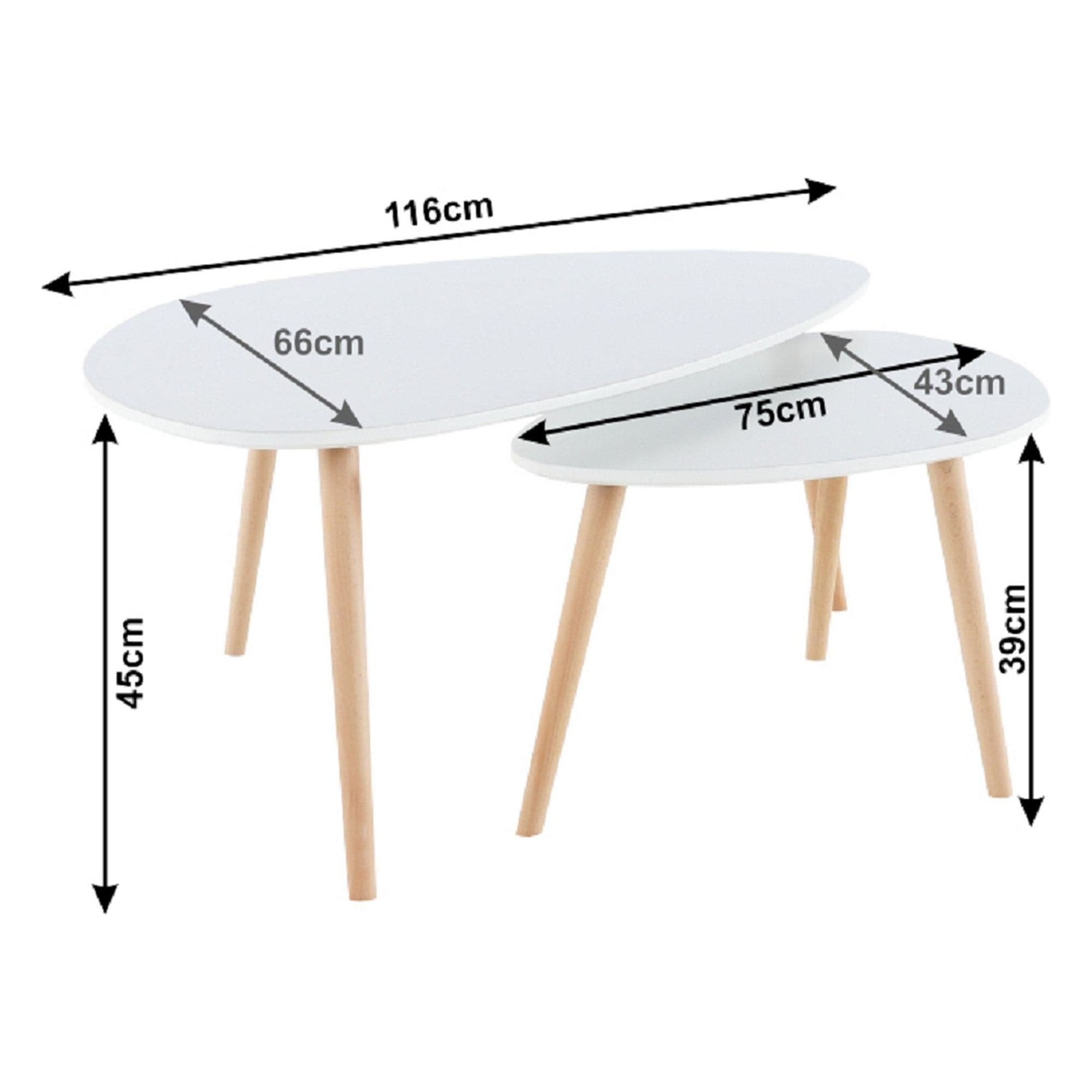 Set 2 masute FOLKO NEW, alb/stejar