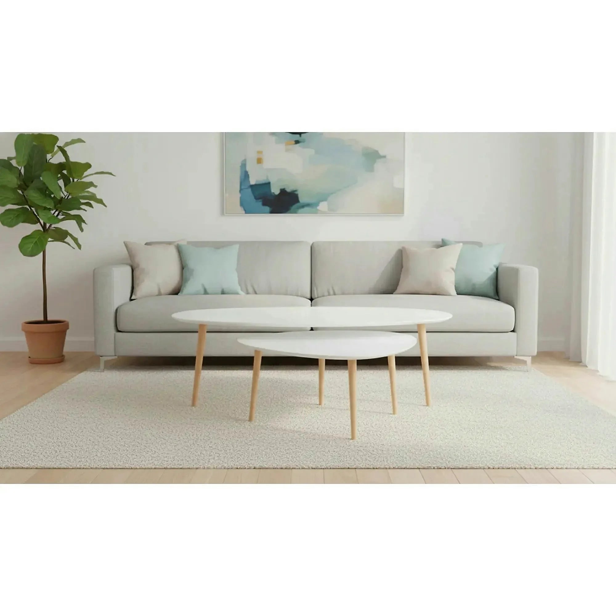 Set 2 masute FOLKO NEW, alb/stejar