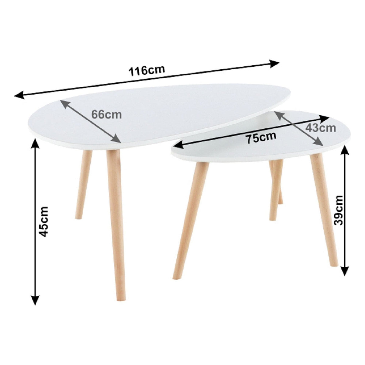 Set 2 masute FOLKO NEW, alb/stejar