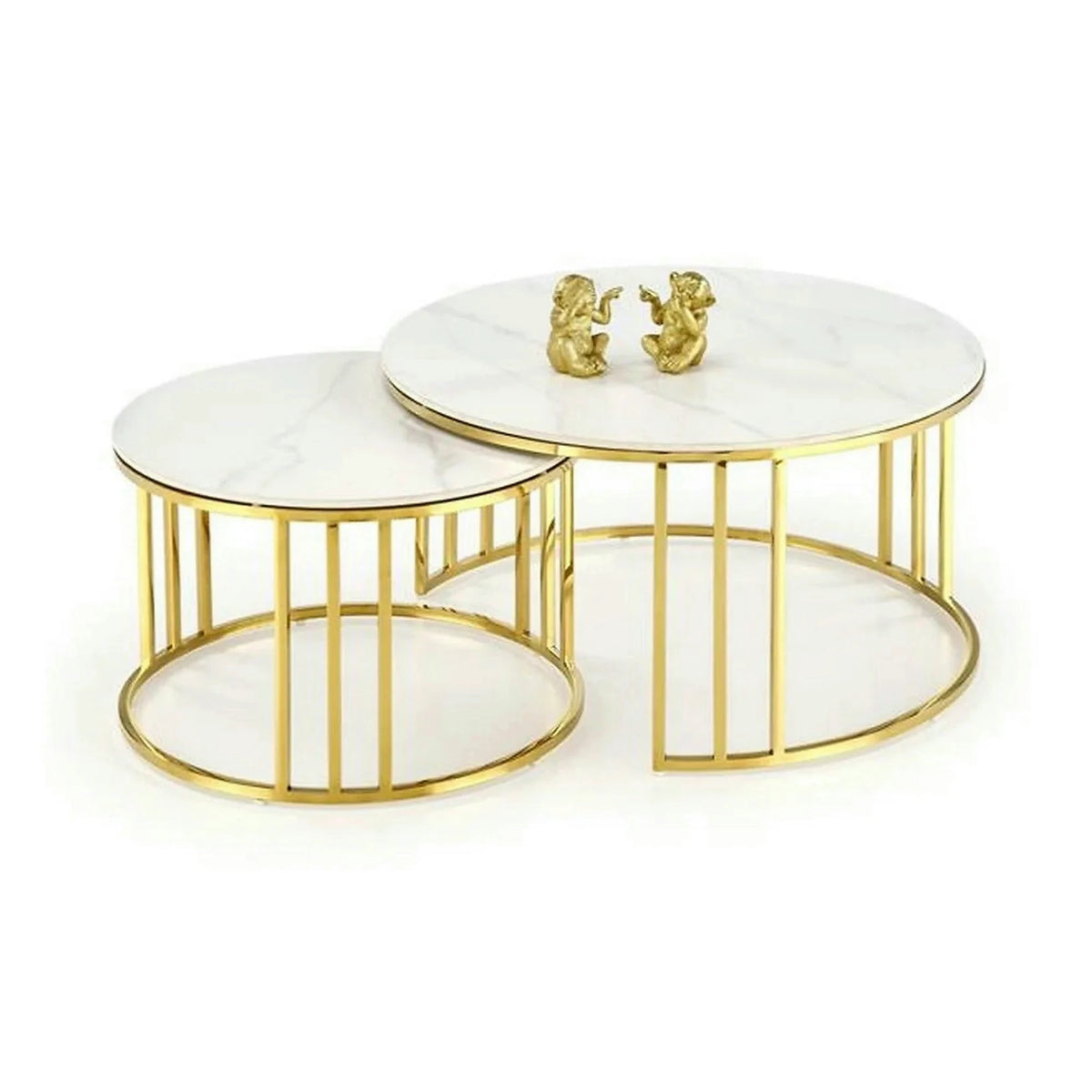 Set 2 masute MERCURY, alb cu efect de marmura/auriu, ceramica/metal