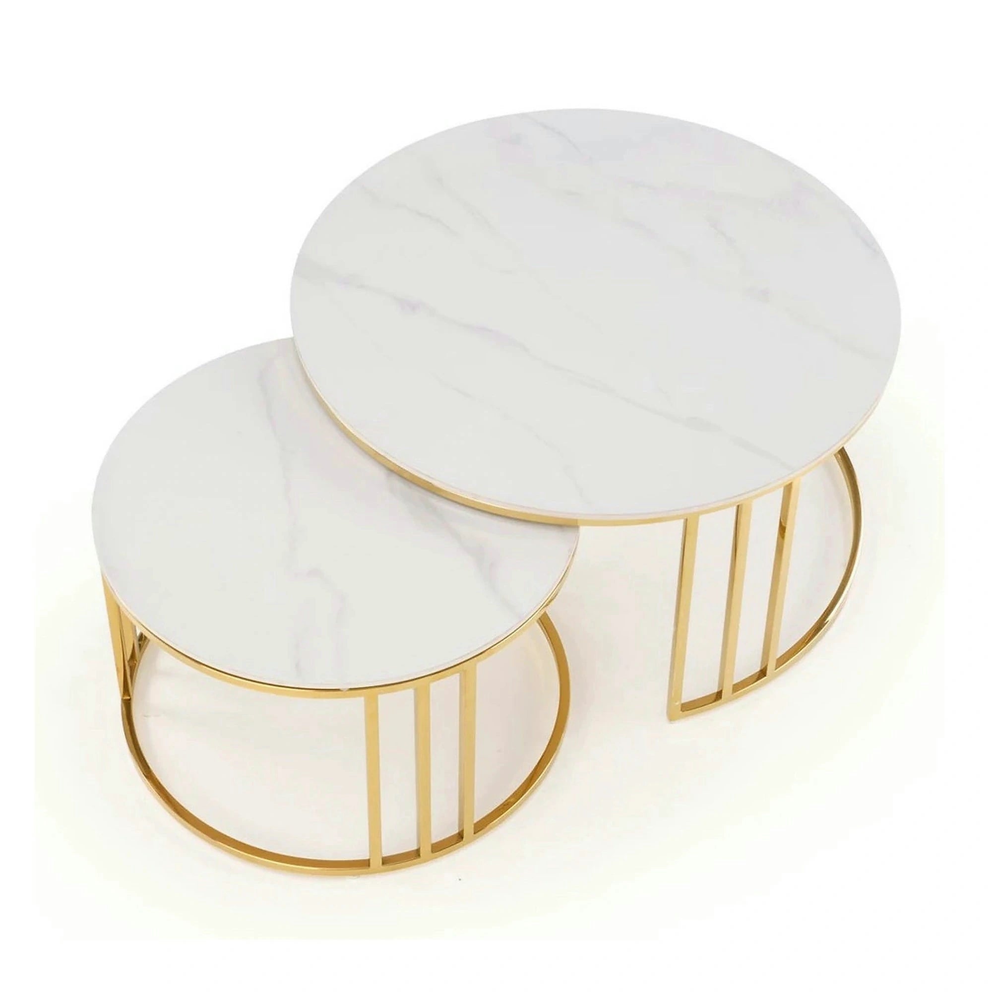 Set 2 masute MERCURY, alb cu efect de marmura/auriu, ceramica/metal