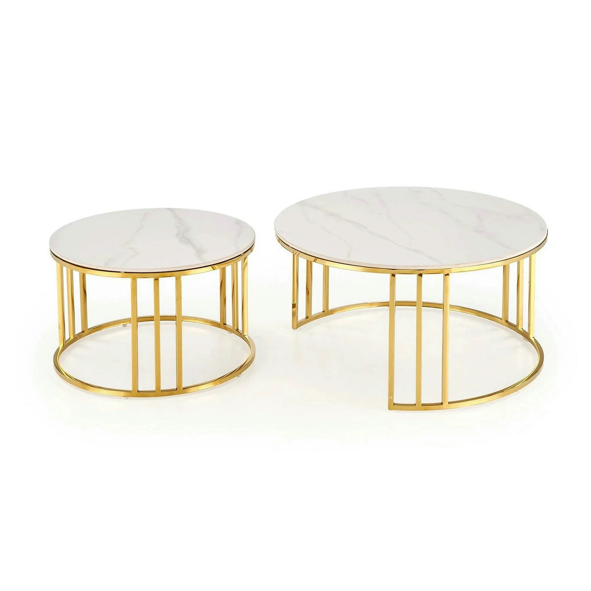 Set 2 masute MERCURY, alb cu efect de marmura/auriu, ceramica/metal