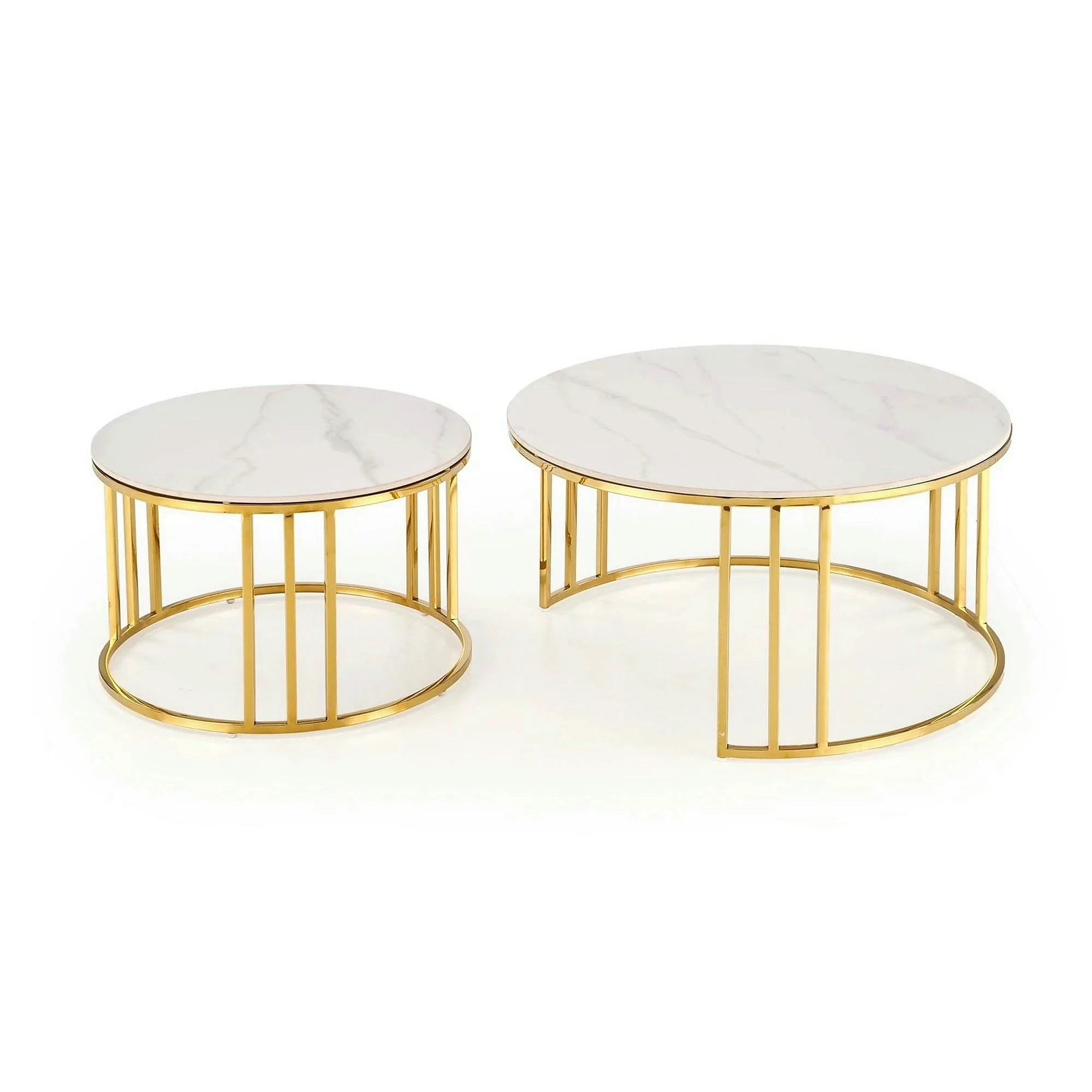 Set 2 masute MERCURY, alb cu efect de marmura/auriu, ceramica/metal