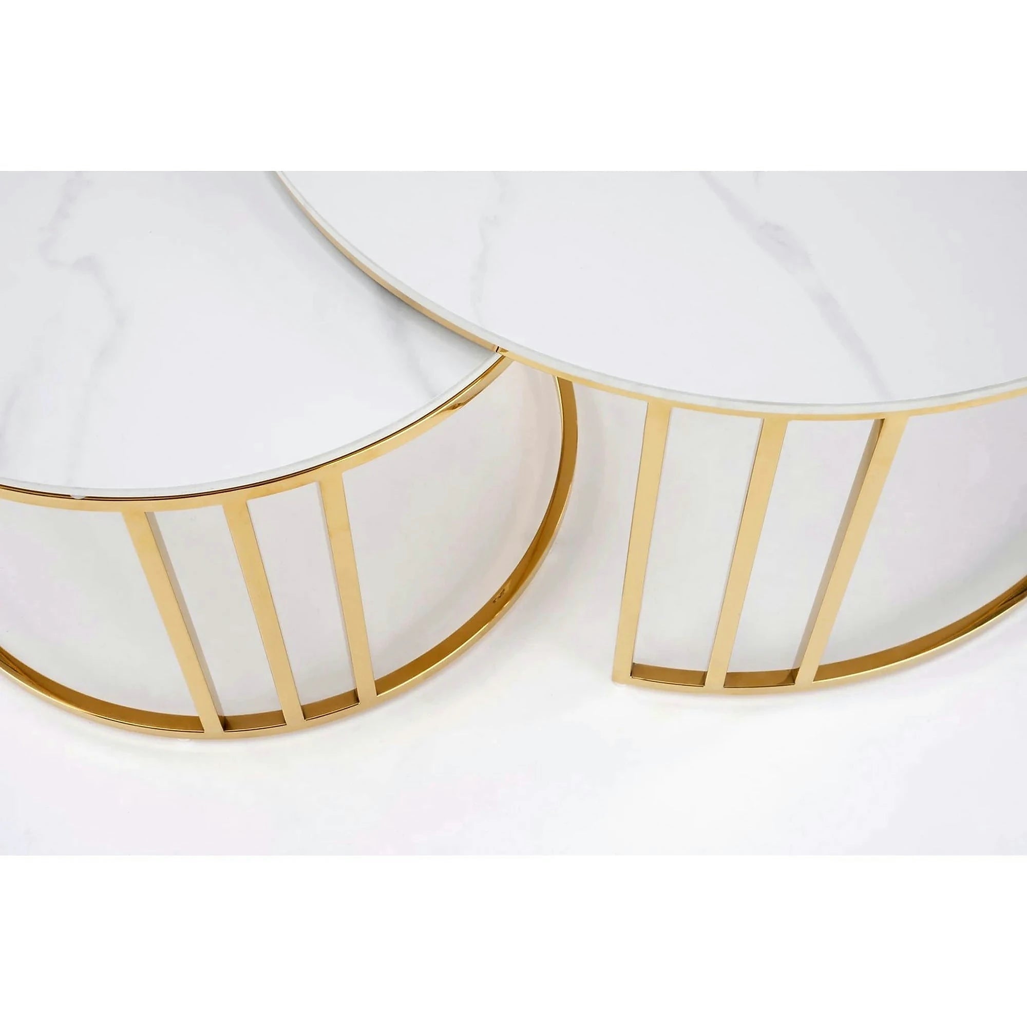 Set 2 masute MERCURY, alb cu efect de marmura/auriu, ceramica/metal
