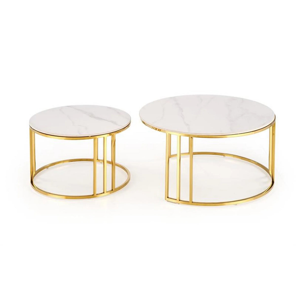 Set 2 masute MERCURY, alb cu efect de marmura/auriu, ceramica/metal