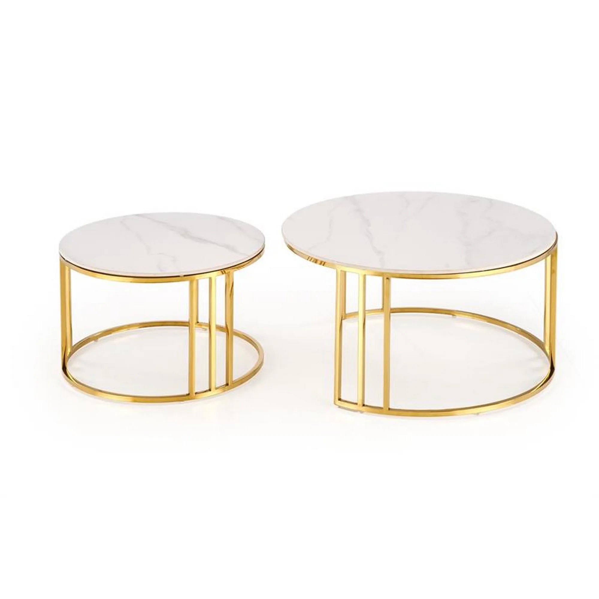 Set 2 masute MERCURY, alb cu efect de marmura/auriu, ceramica/metal