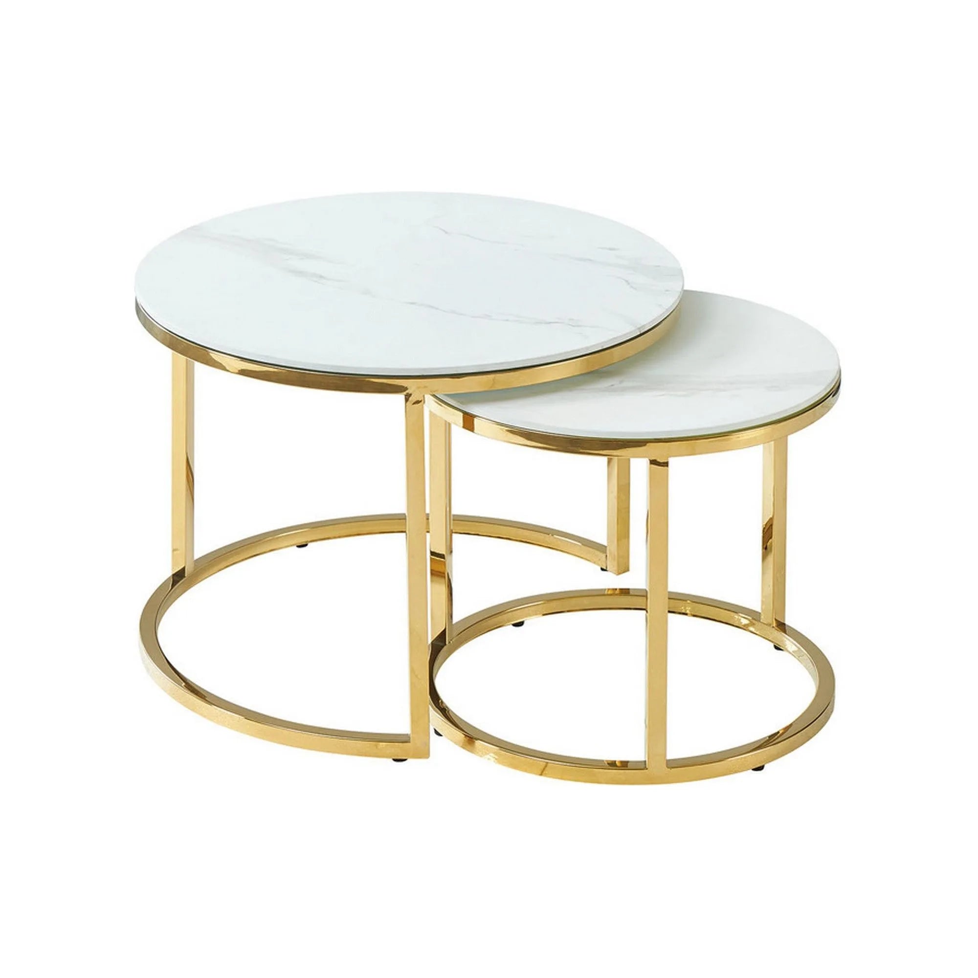 Set 2 masute MUSE II, alb cu efect de marmura/auriu, sticla securizata/otel