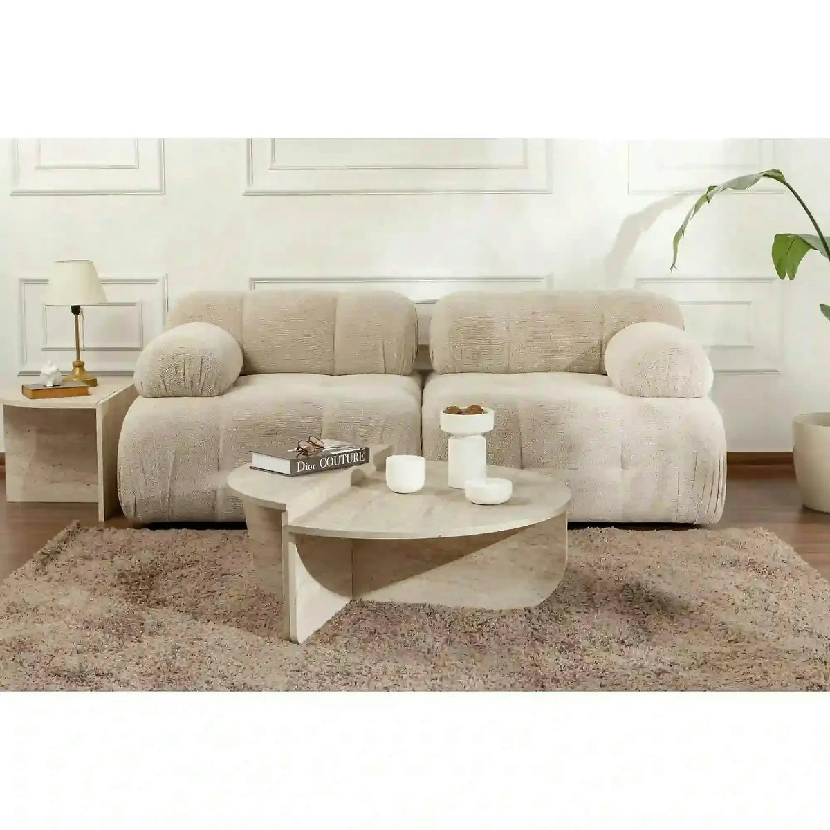 Set 2 masute ORION, bej cu efect de piatra travertin, PAL melaminat