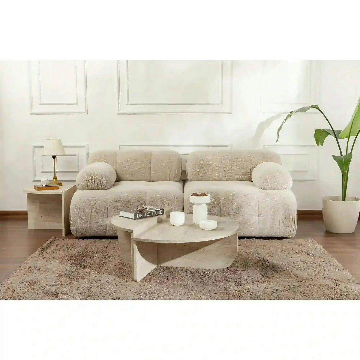 Set 2 masute ORION, bej cu efect de piatra travertin, PAL melaminat