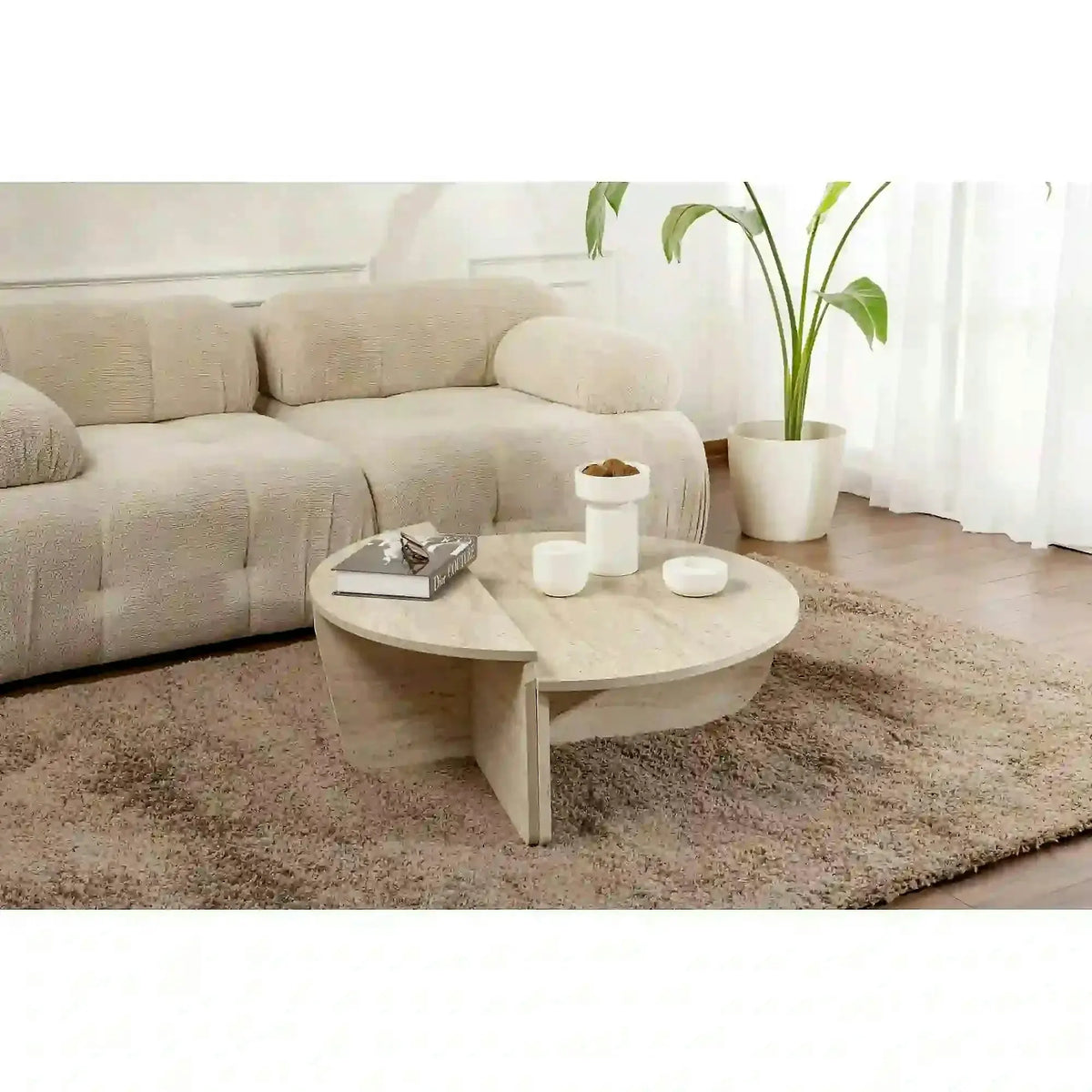 Set 2 masute ORION, bej cu efect de piatra travertin, PAL melaminat