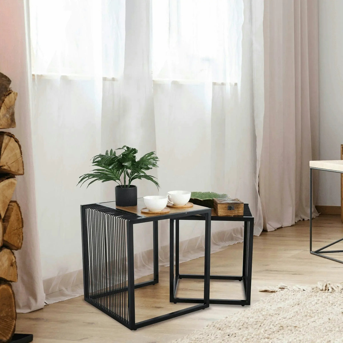 Set 2 masute RIMBO, stejar/negru