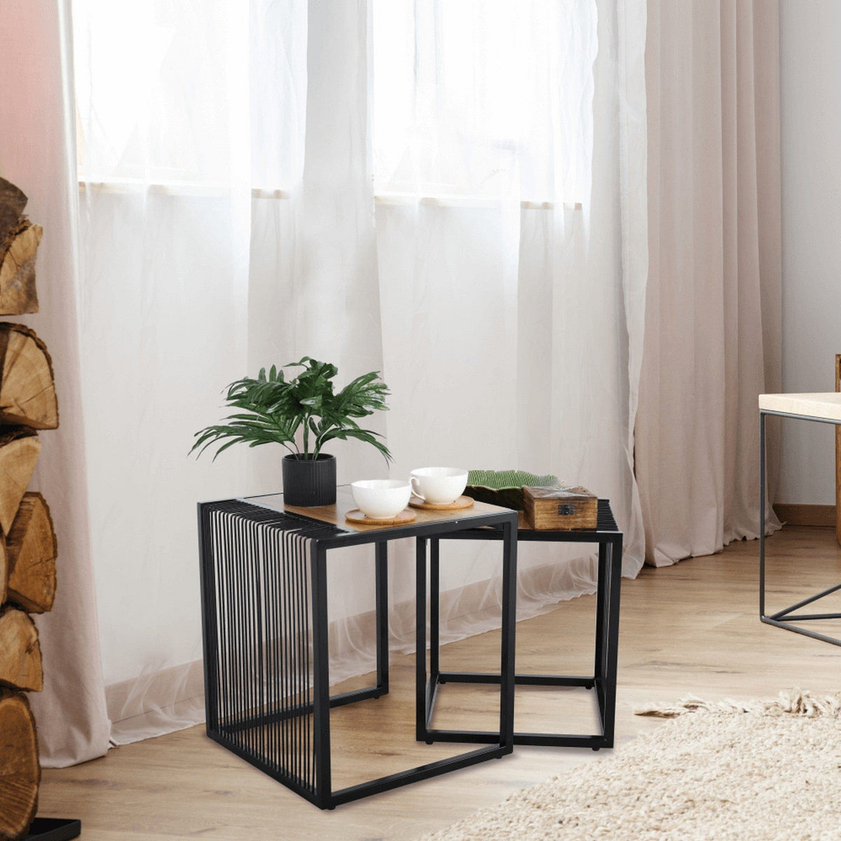 Set 2 masute RIMBO, stejar/negru