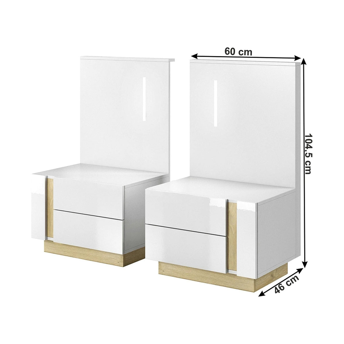 Set 2 noptiere CITY, alb/stejar, PAL laminat, 60x46x105 cm