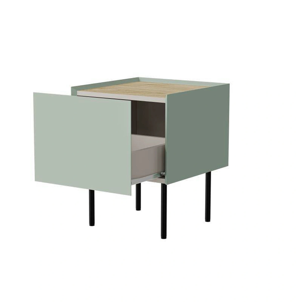 Set 2 noptiere FELLINI, verde olive/stejar, 40x41x60 cm