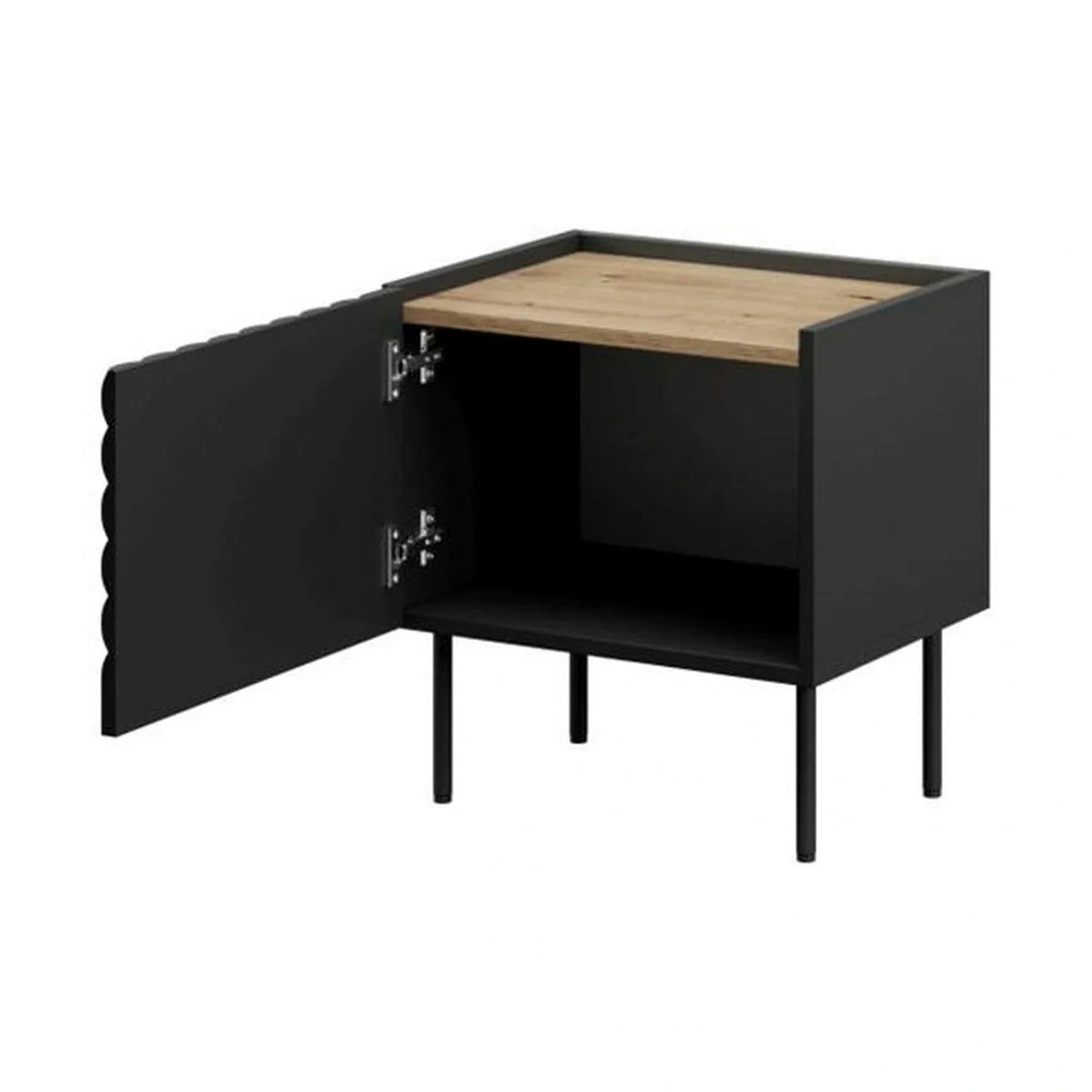 Set 2 noptiere ONDA, negru/stejar, PAL laminat, 50x40x54 cm
